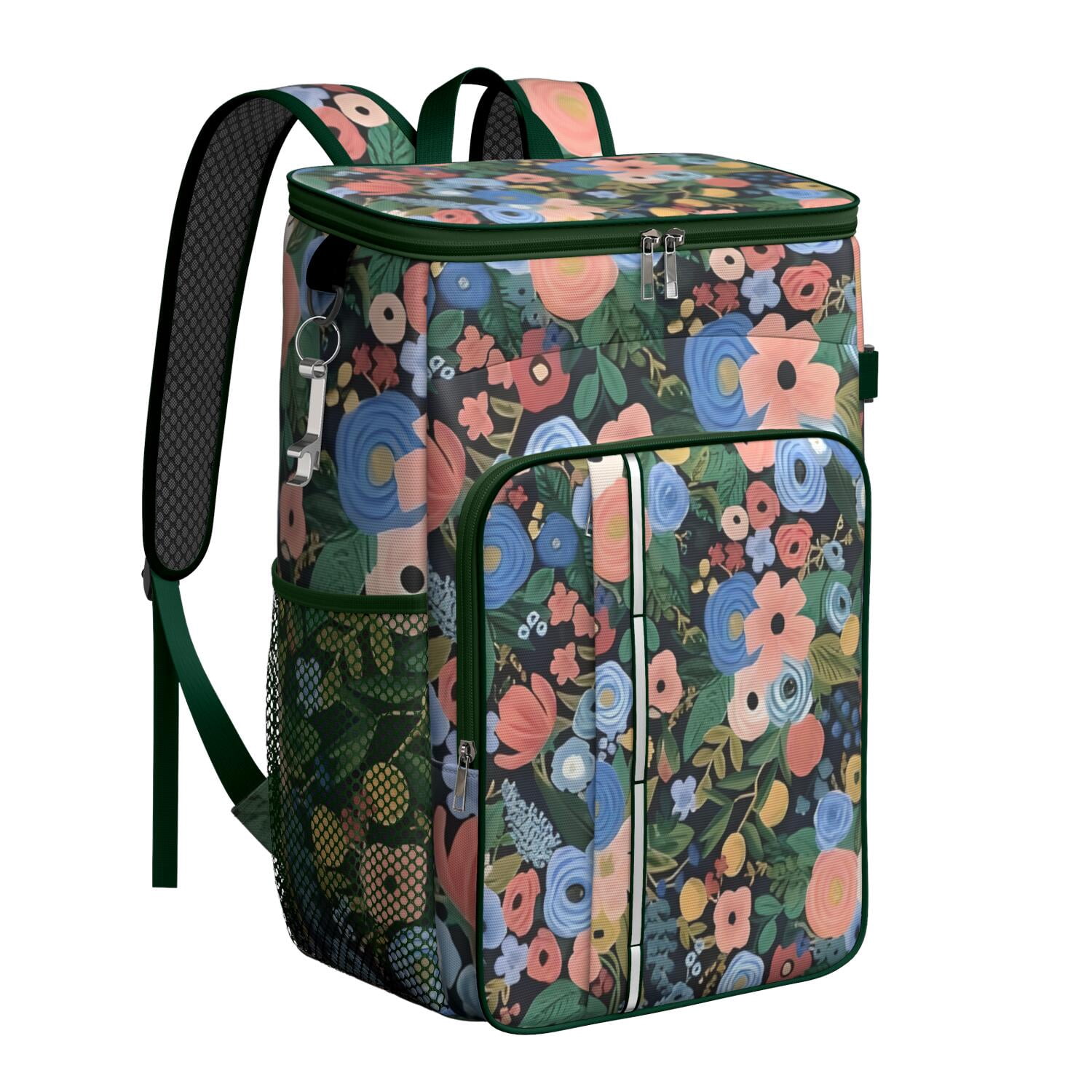 Travel Cooler Bag - Pioneer Flower Floral Print Pattern Camping Beer Cooler Backpack with Bottle Opener- Waterproof Insulated Picnic Backpacks - Cooler Bag for Beach