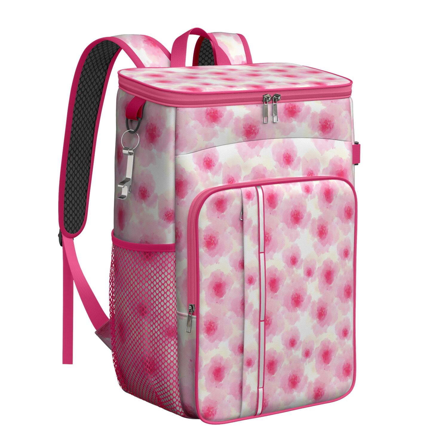 Travel Cooler Bag - Pioneer Flower Floral Print Pattern Camping Beer Cooler Backpack with Bottle Opener- Waterproof Insulated Picnic Backpacks - Cooler Bag for Beach
