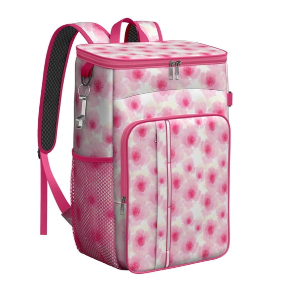 Travel Cooler Bag - Pioneer Flower Floral Print Pattern Camping Beer Cooler Backpack with Bottle Opener- Waterproof Insulated Picnic Backpacks - Cooler Bag for Beach
