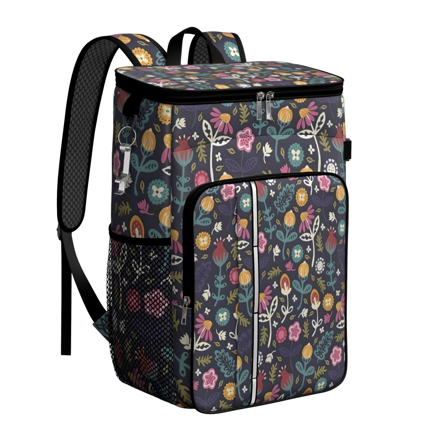 Travel Cooler Bag - Pioneer Flower Floral Print Pattern Camping Beer Cooler Backpack with Bottle Opener- Waterproof Insulated Picnic Backpacks - Cooler Bag for Beach