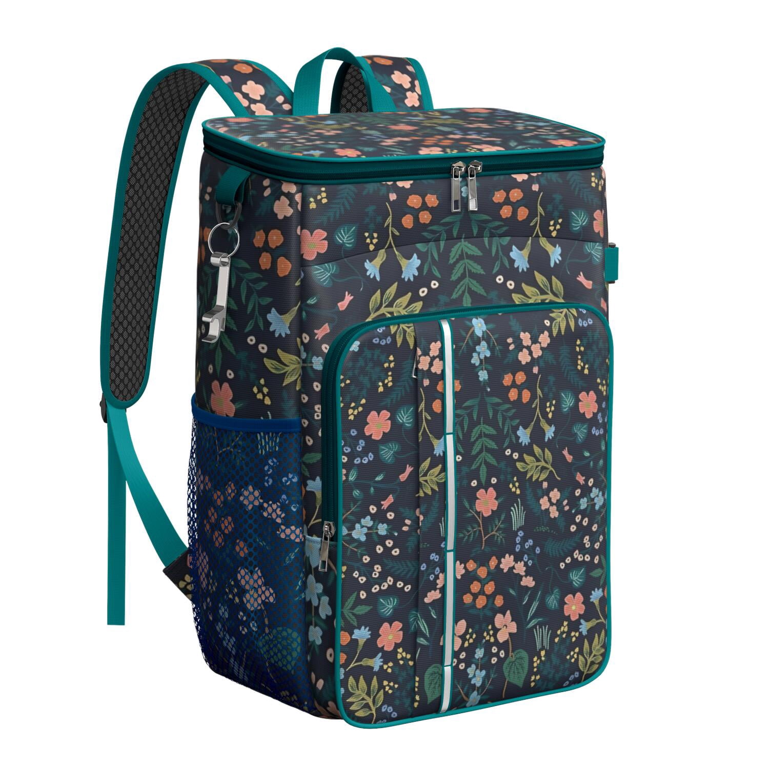 Travel Cooler Bag - Pioneer Flower Floral Print Pattern Camping Beer Cooler Backpack with Bottle Opener- Waterproof Insulated Picnic Backpacks - Cooler Bag for Beach