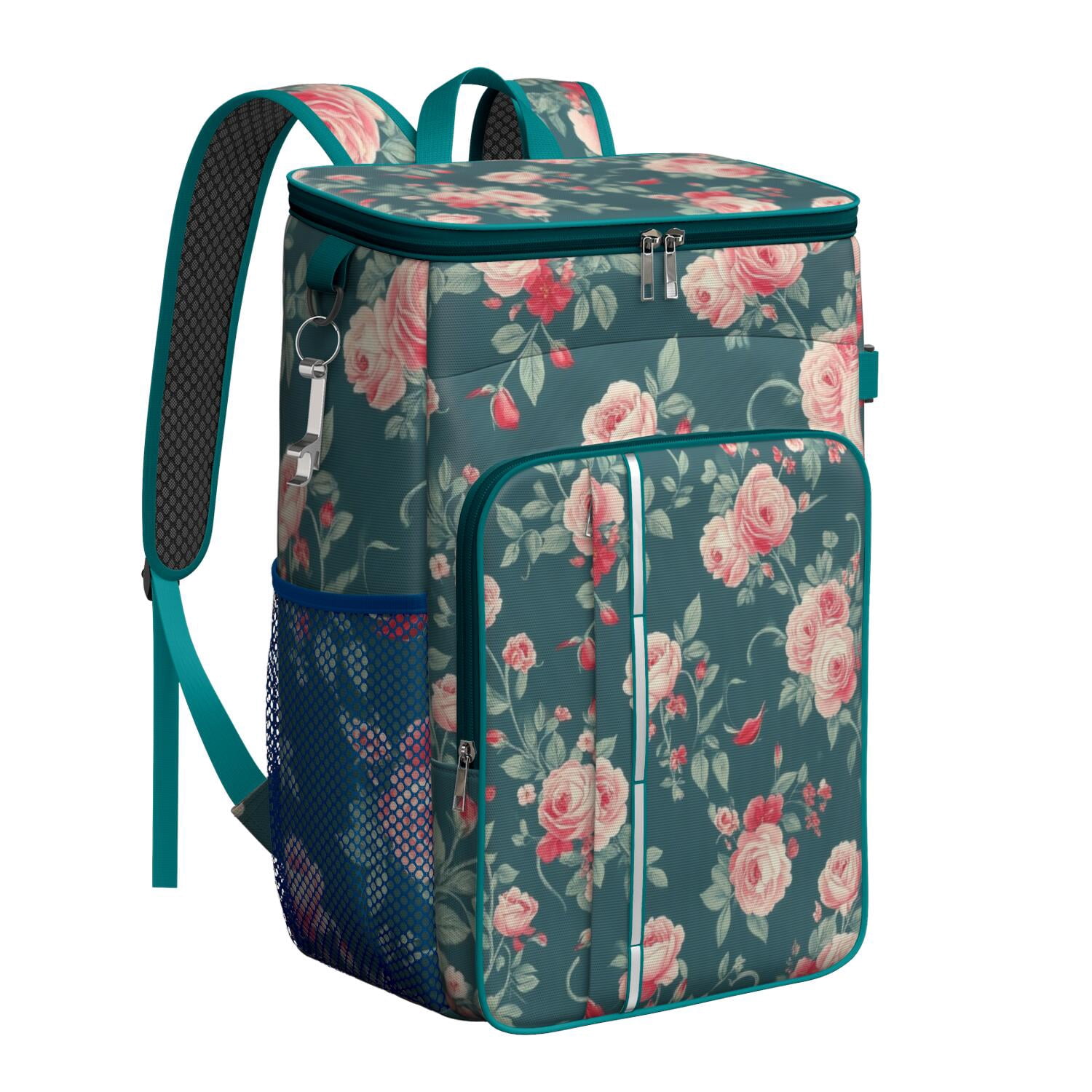 Travel Cooler Bag - Pioneer Flower Floral Print Pattern Camping Beer Cooler Backpack with Bottle Opener- Waterproof Insulated Picnic Backpacks - Cooler Bag for Beach