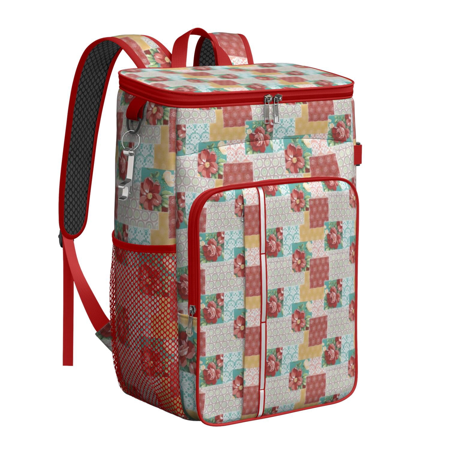 Travel Cooler Bag - Pioneer Flower Floral Print Pattern Camping Beer Cooler Backpack with Bottle Opener- Waterproof Insulated Picnic Backpacks - Cooler Bag for Beach