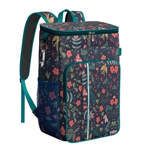 Travel Cooler Bag - Pioneer Flower Floral Print Pattern Camping Beer Cooler Backpack with Bottle Opener- Waterproof Insulated Picnic Backpacks - Cooler Bag for Beach