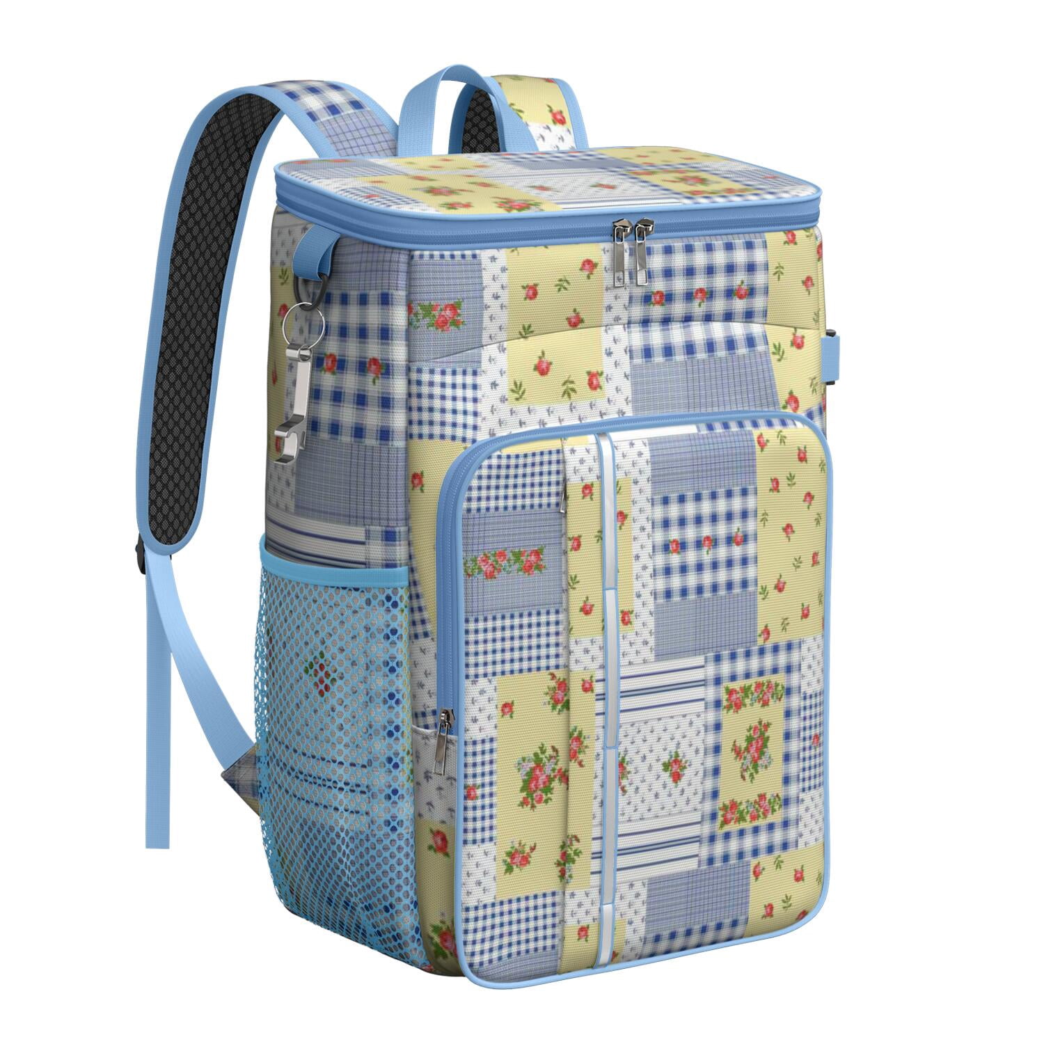 Travel Cooler Bag - Pioneer Flower Floral Print Pattern Camping Beer Cooler Backpack with Bottle Opener- Waterproof Insulated Picnic Backpacks - Cooler Bag for Beach