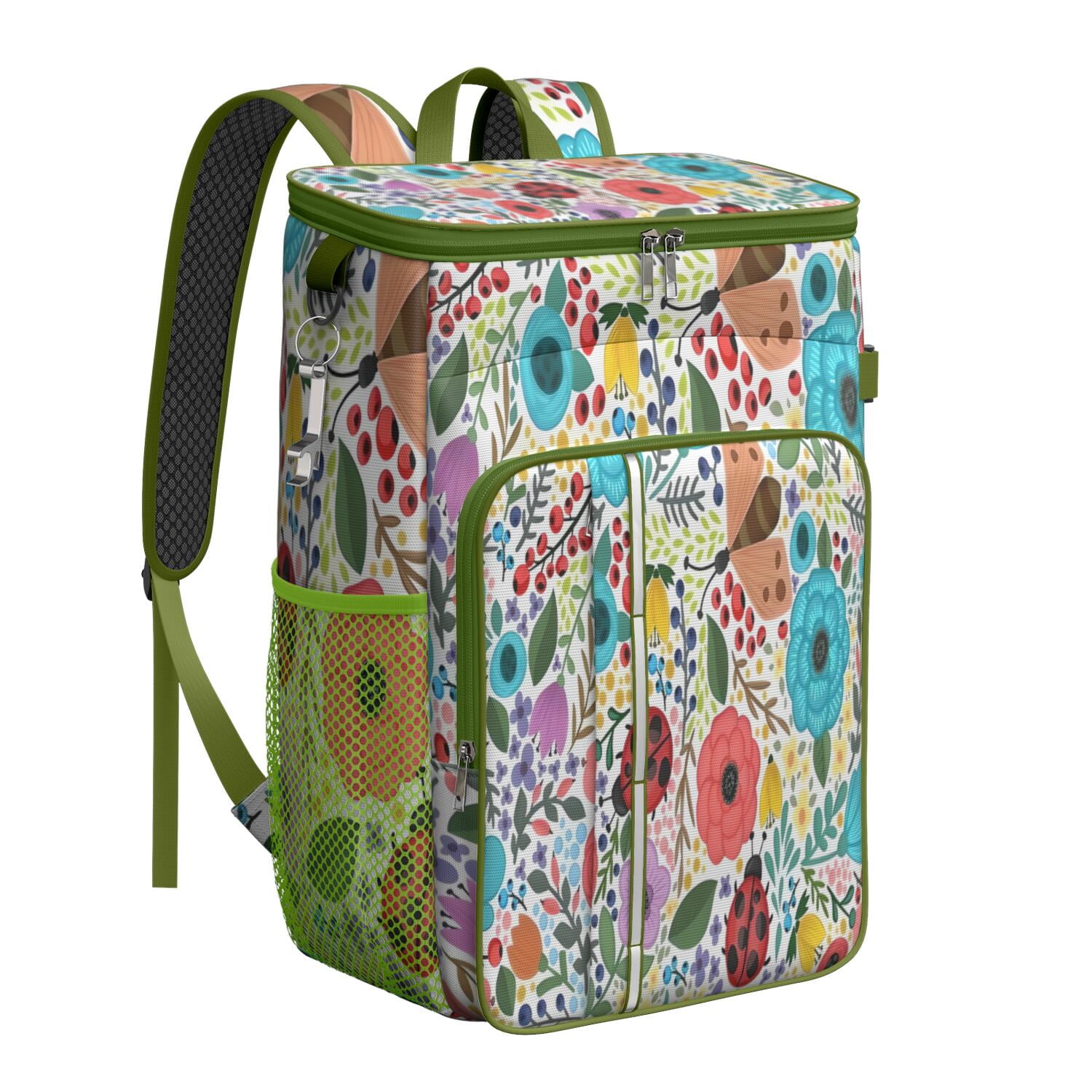 Travel Cooler Bag - Pioneer Flower Floral Print Pattern Camping Beer Cooler Backpack with Bottle Opener- Waterproof Insulated Picnic Backpacks - Cooler Bag for Beach