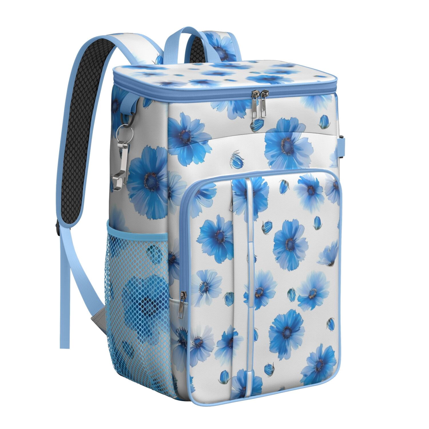 Travel Cooler Bag - Pioneer Flower Floral Print Pattern Camping Beer Cooler Backpack with Bottle Opener- Waterproof Insulated Picnic Backpacks - Cooler Bag for Beach