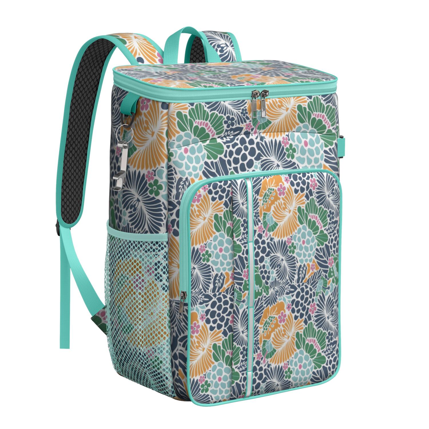 Travel Cooler Bag - Pioneer Flower Floral Print Pattern Camping Beer Cooler Backpack with Bottle Opener- Waterproof Insulated Picnic Backpacks - Cooler Bag for Beach