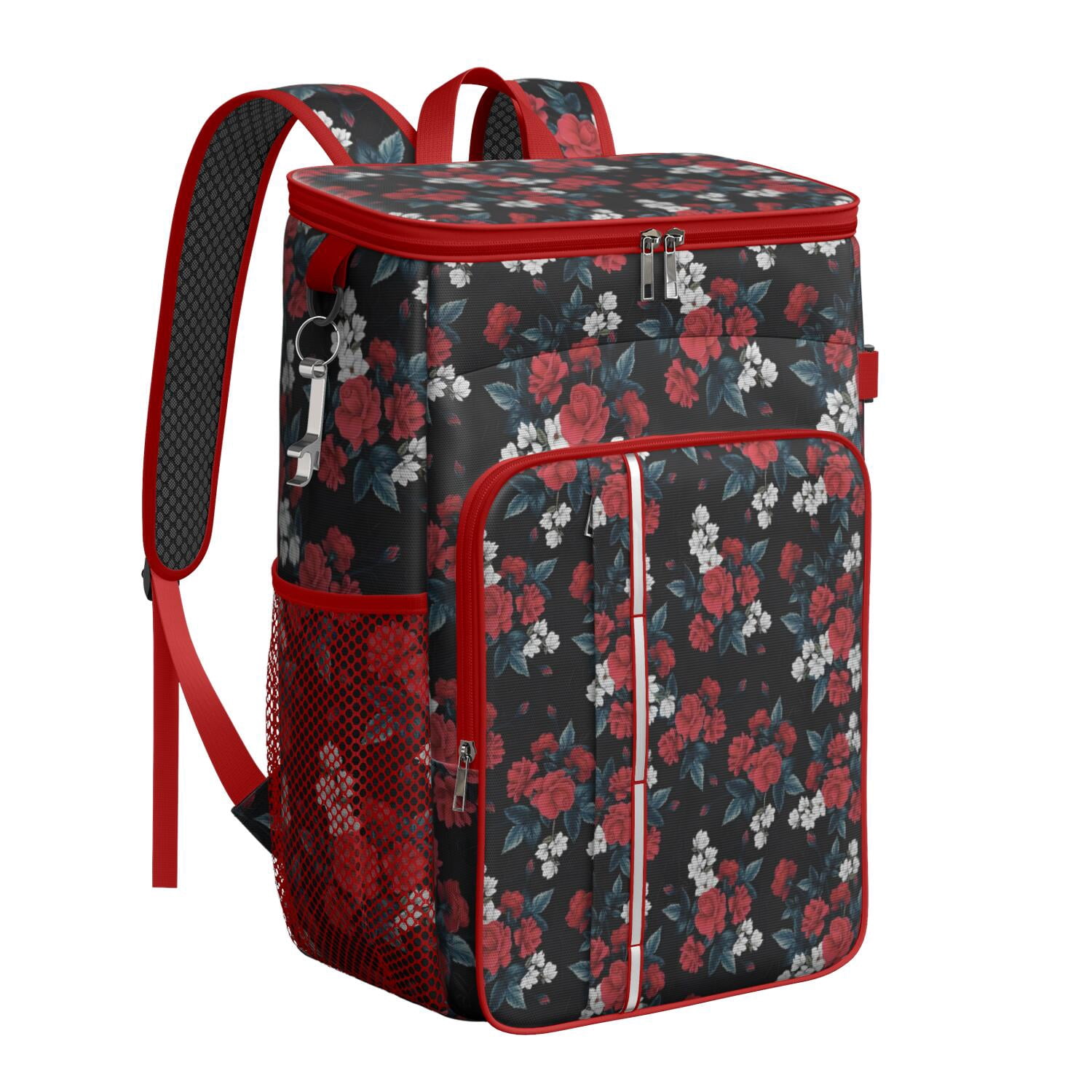 Travel Cooler Bag - Pioneer Flower Floral Print Pattern Camping Beer Cooler Backpack with Bottle Opener- Waterproof Insulated Picnic Backpacks - Cooler Bag for Beach