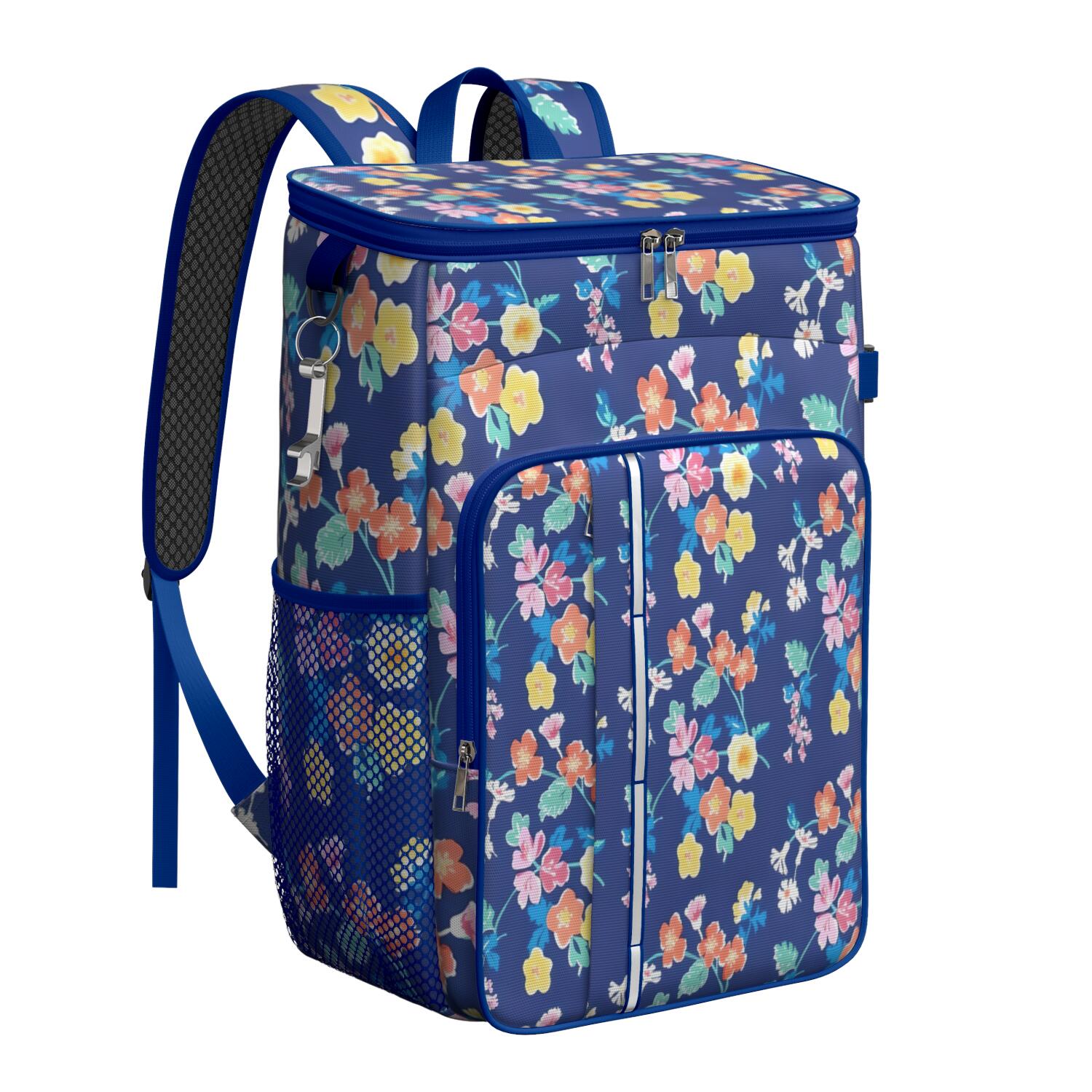 Travel Cooler Bag - Pioneer Flower Floral Print Pattern Camping Beer Cooler Backpack with Bottle Opener- Waterproof Insulated Picnic Backpacks - Cooler Bag for Beach