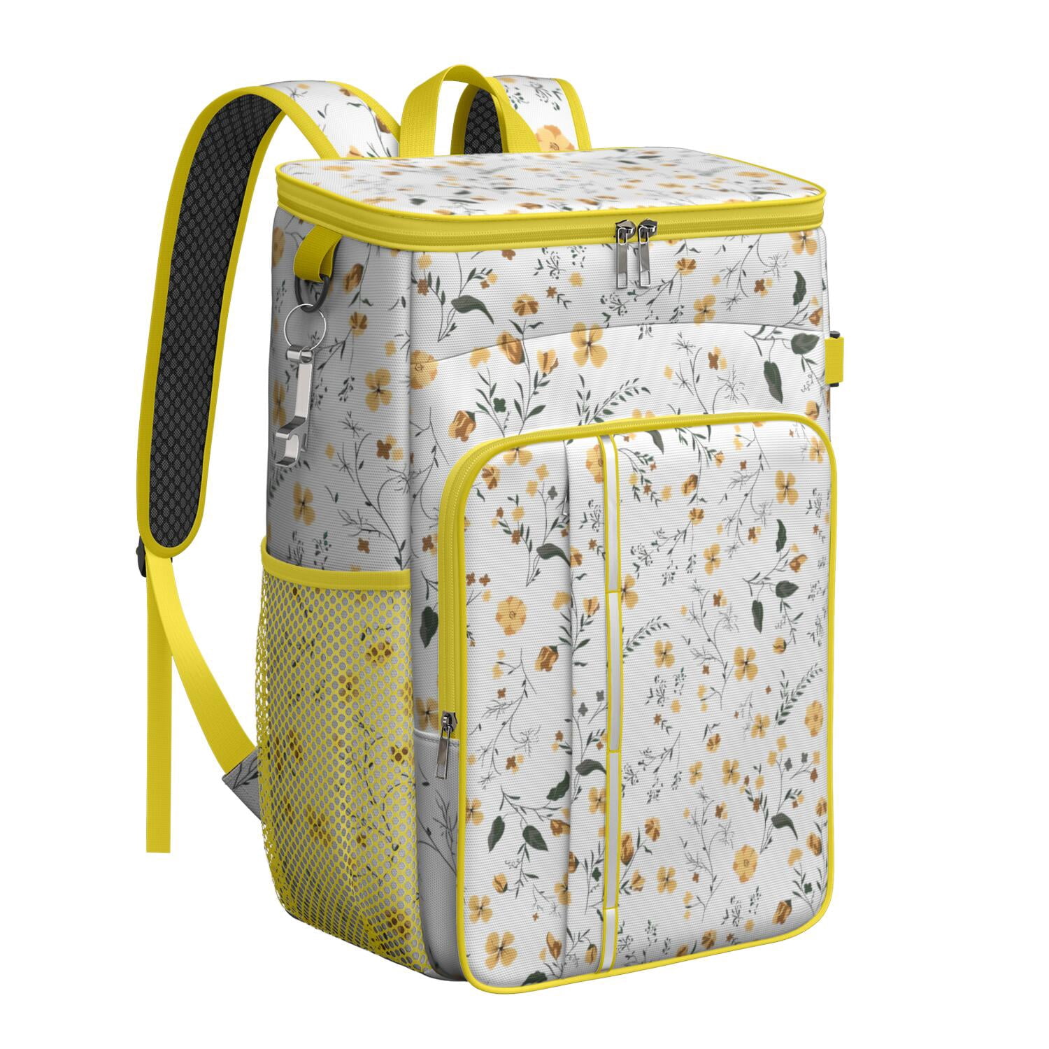 Travel Cooler Bag - Pioneer Flower Floral Print Pattern Camping Beer Cooler Backpack with Bottle Opener- Waterproof Insulated Picnic Backpacks - Cooler Bag for Beach