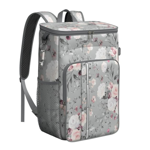 Travel Cooler Bag - Pioneer Flower Floral Print Pattern Camping Beer Cooler Backpack with Bottle Opener- Waterproof Insulated Picnic Backpacks - Cooler Bag for Beach