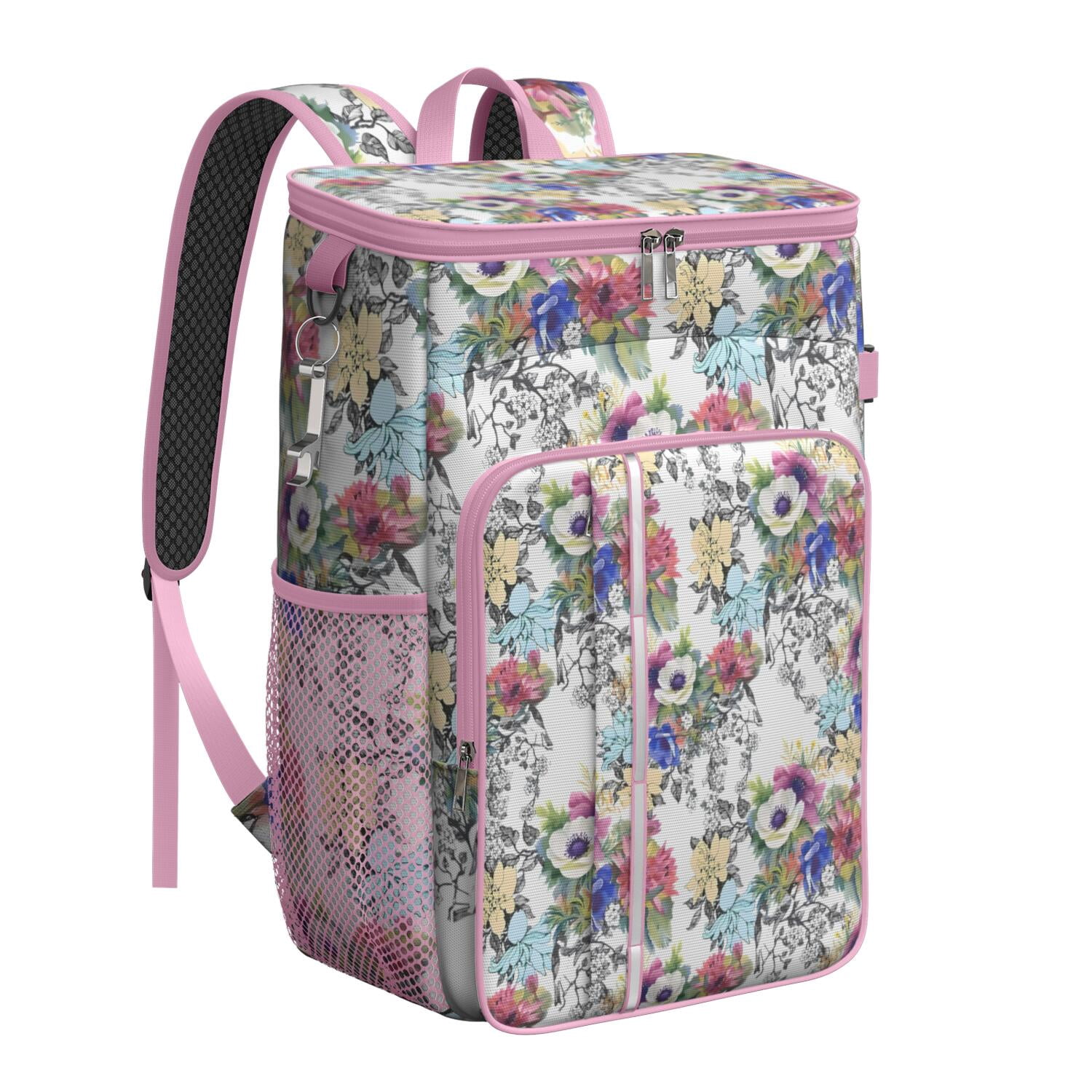 Travel Cooler Bag - Pioneer Flower Floral Print Pattern Camping Beer Cooler Backpack with Bottle Opener- Waterproof Insulated Picnic Backpacks - Cooler Bag for Beach