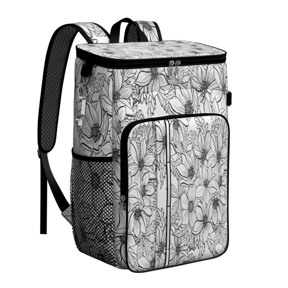 Travel Cooler Bag - Pioneer Flower Floral Print Pattern Camping Beer Cooler Backpack with Bottle Opener- Waterproof Insulated Picnic Backpacks - Cooler Bag for Beach