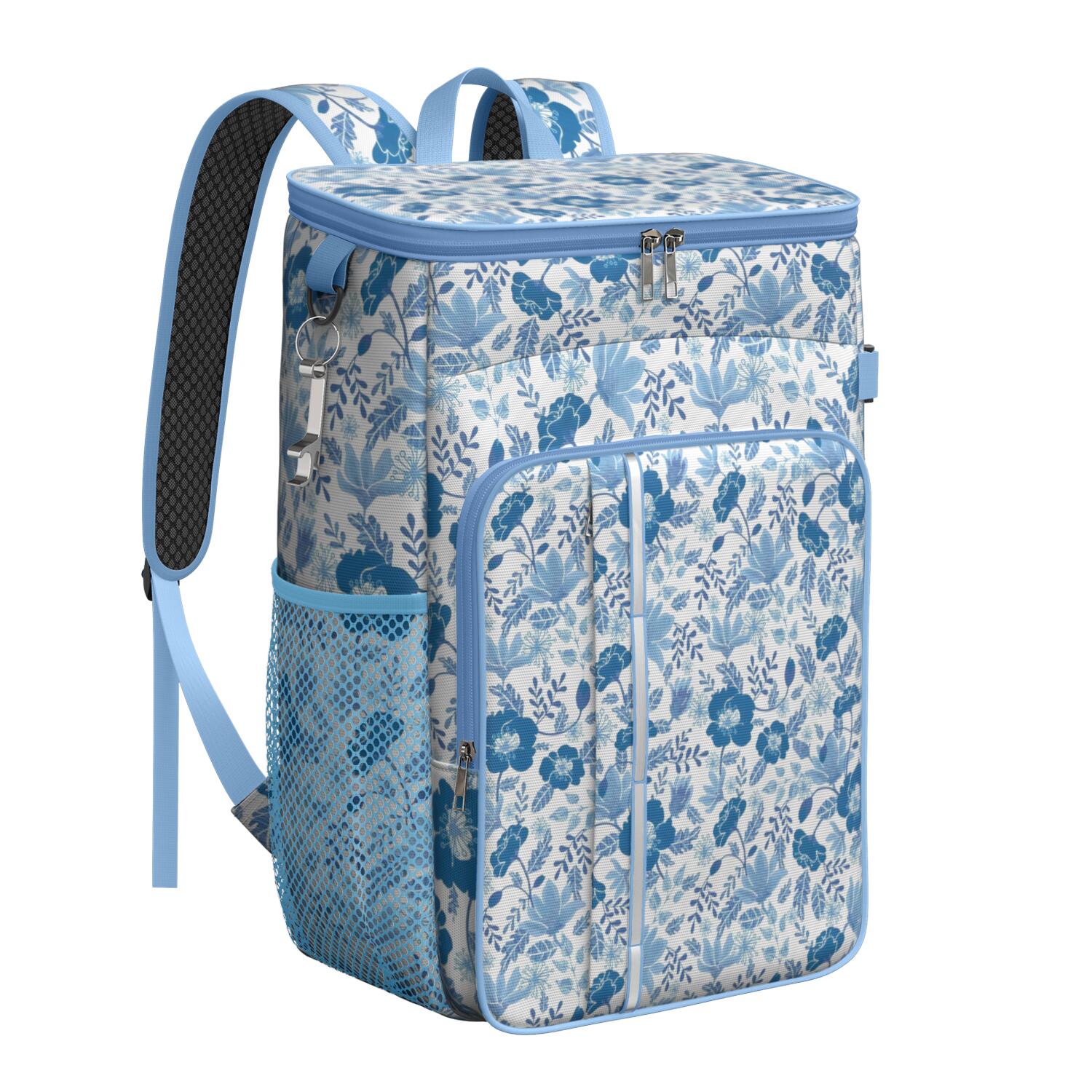 Travel Cooler Bag - Pioneer Flower Floral Print Pattern Camping Beer Cooler Backpack with Bottle Opener- Waterproof Insulated Picnic Backpacks - Cooler Bag for Beach