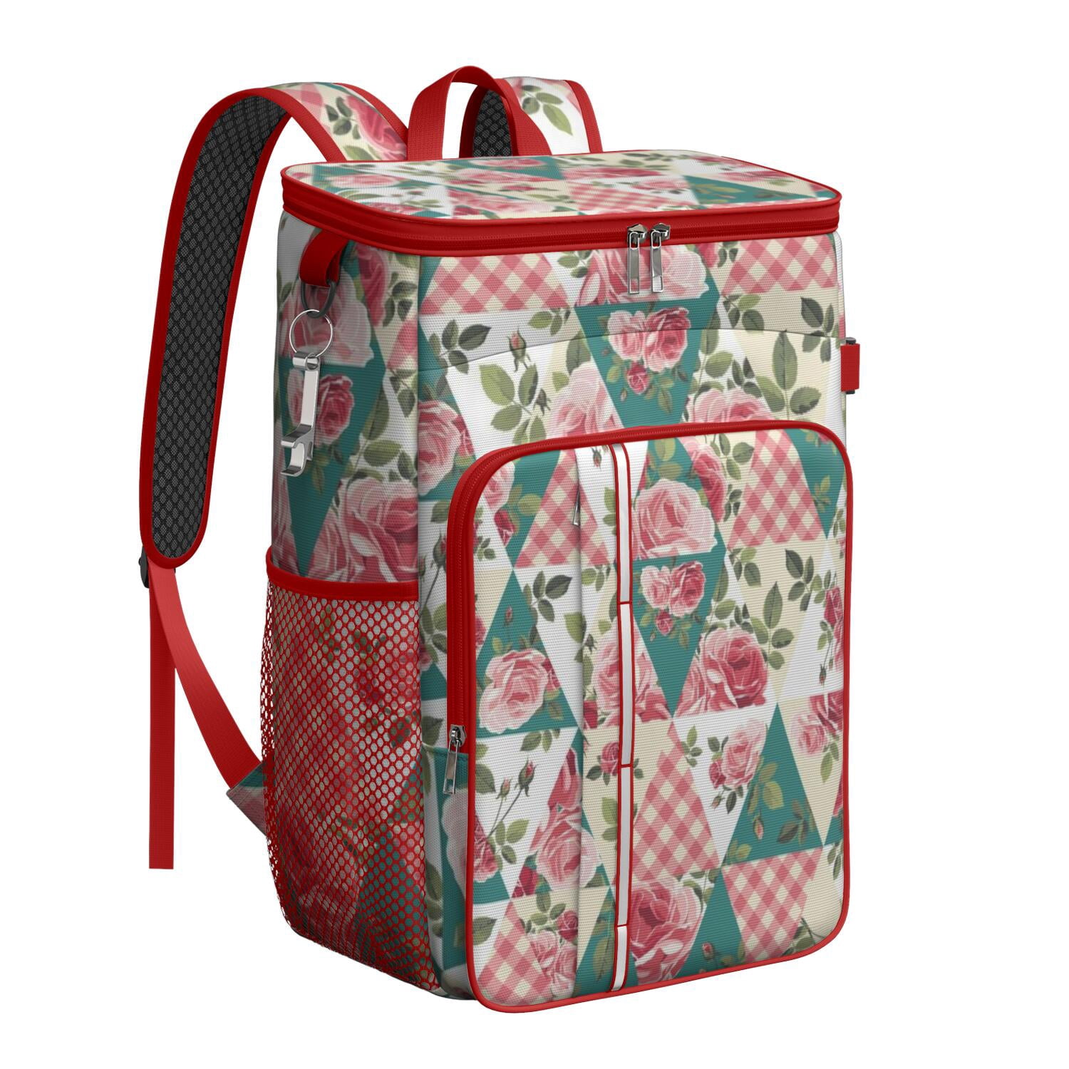 Travel Cooler Bag - Pioneer Flower Floral Print Pattern Camping Beer Cooler Backpack with Bottle Opener- Waterproof Insulated Picnic Backpacks - Cooler Bag for Beach