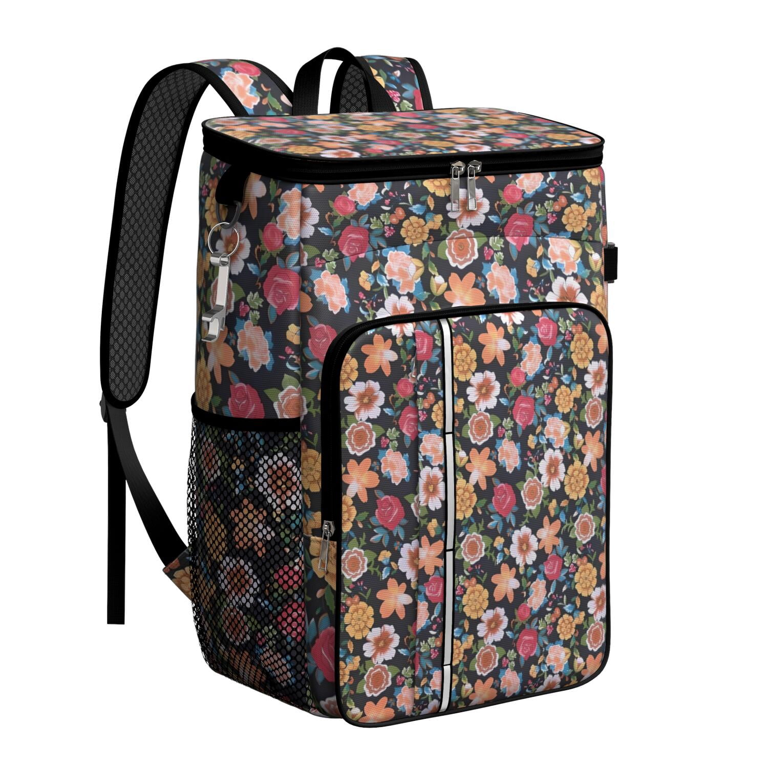 Travel Cooler Bag - Pioneer Flower Floral Print Pattern Camping Beer Cooler Backpack with Bottle Opener- Waterproof Insulated Picnic Backpacks - Cooler Bag for Beach