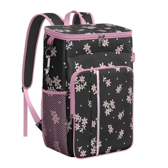 Travel Cooler Bag - Pioneer Flower Floral Print Pattern Camping Beer Cooler Backpack with Bottle Opener- Waterproof Insulated Picnic Backpacks - Cooler Bag for Beach