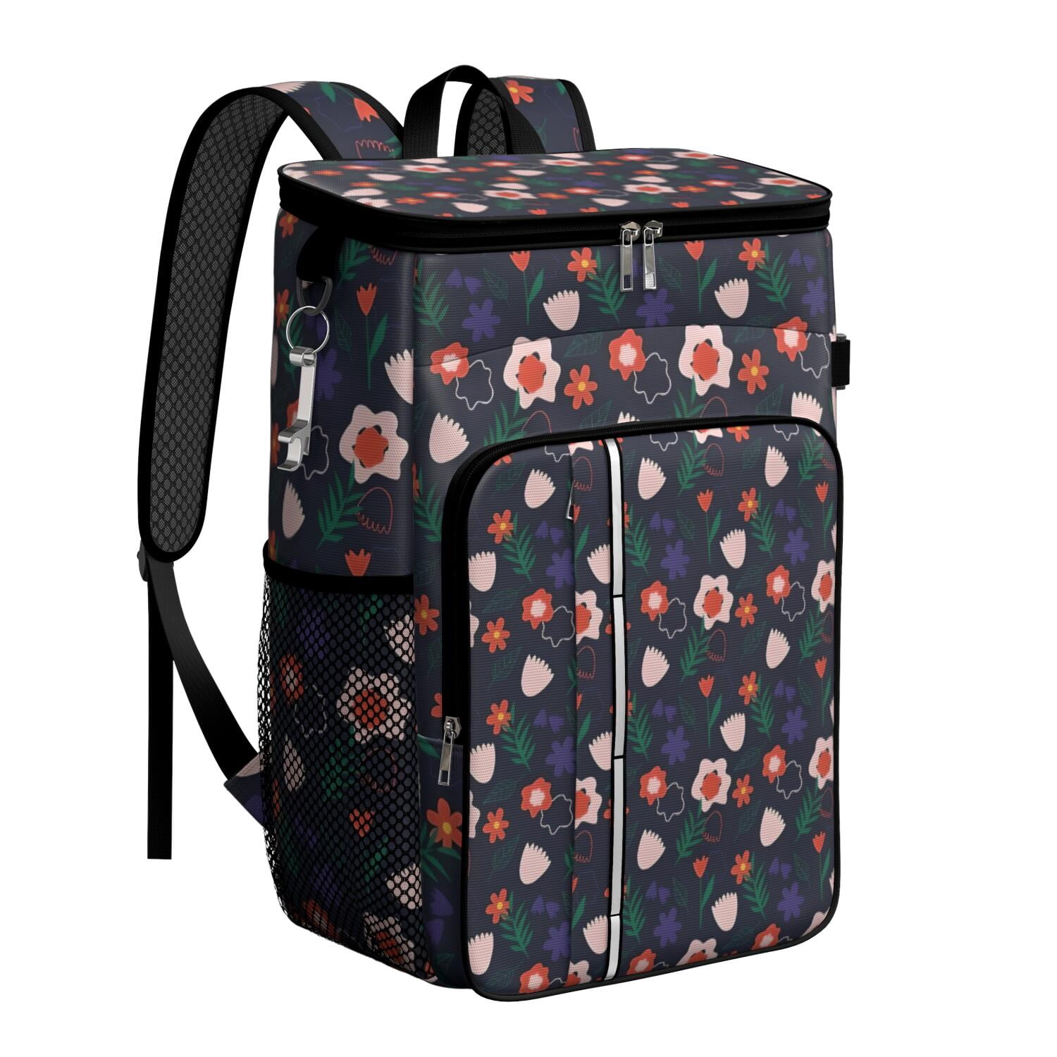 Travel Cooler Bag - Pioneer Flower Floral Print Pattern Camping Beer Cooler Backpack with Bottle Opener- Waterproof Insulated Picnic Backpacks - Cooler Bag for Beach