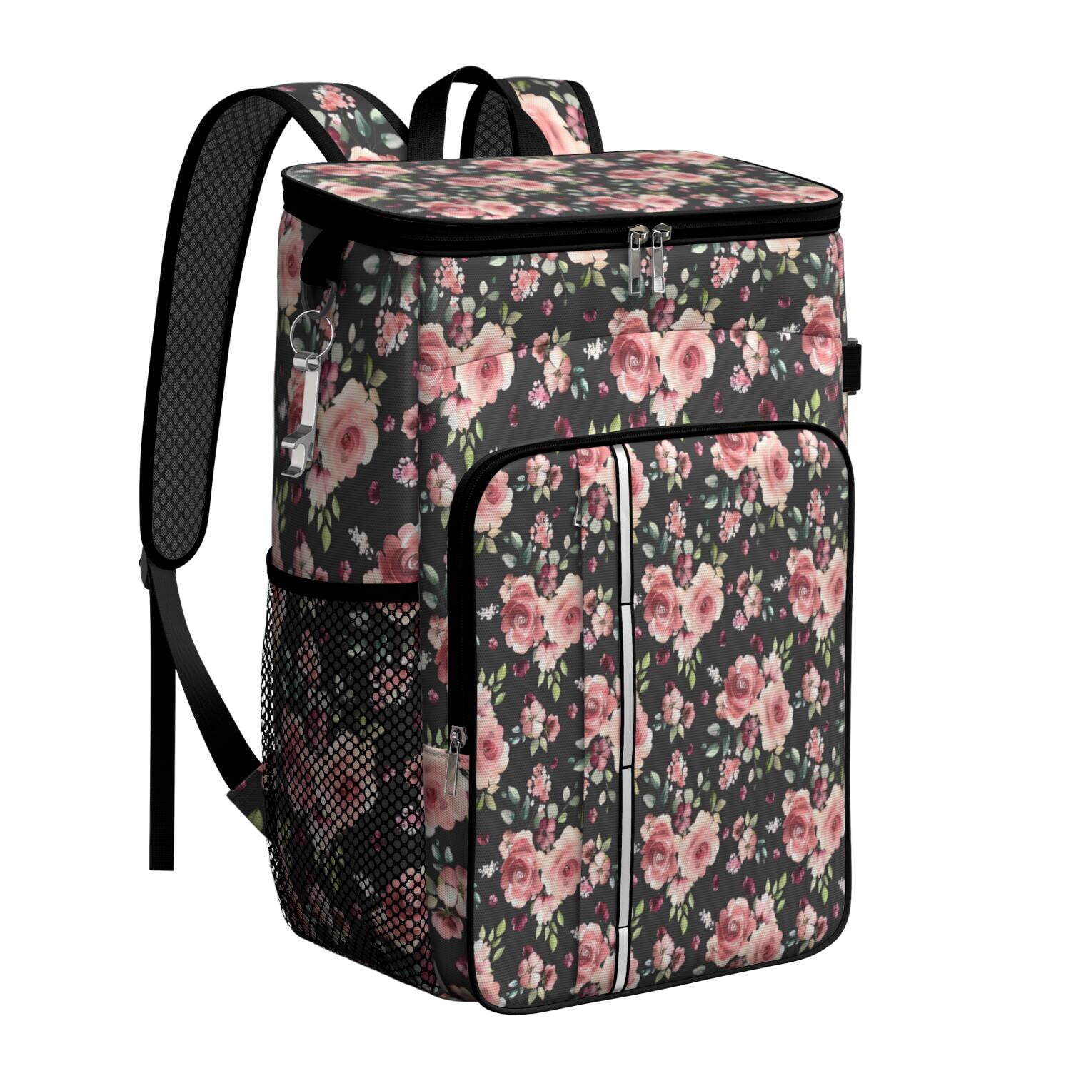 Travel Cooler Bag - Pioneer Flower Floral Print Pattern Camping Beer Cooler Backpack with Bottle Opener- Waterproof Insulated Picnic Backpacks - Cooler Bag for Beach
