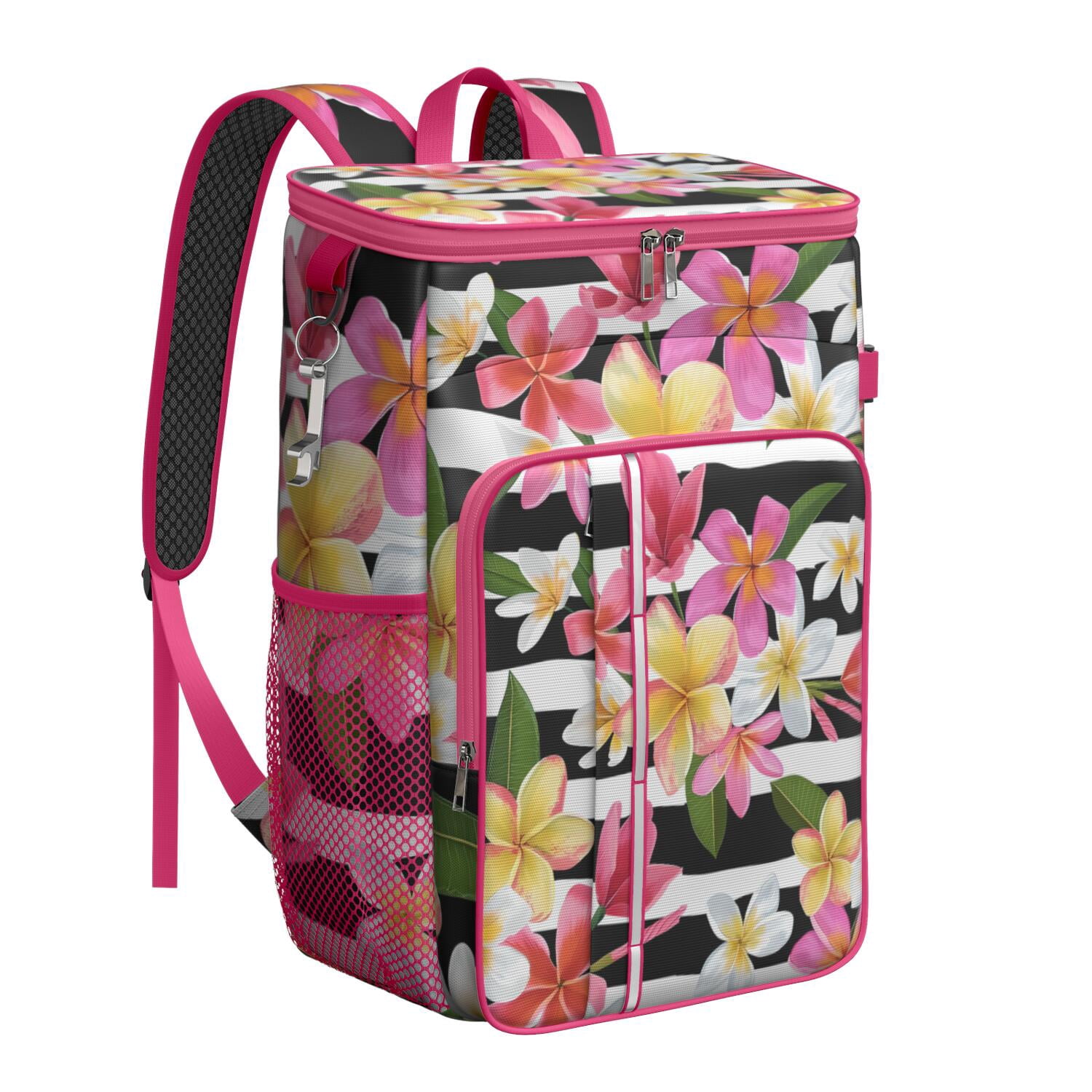 Travel Cooler Bag - Pioneer Flower Floral Print Pattern Camping Beer Cooler Backpack with Bottle Opener- Waterproof Insulated Picnic Backpacks - Cooler Bag for Beach