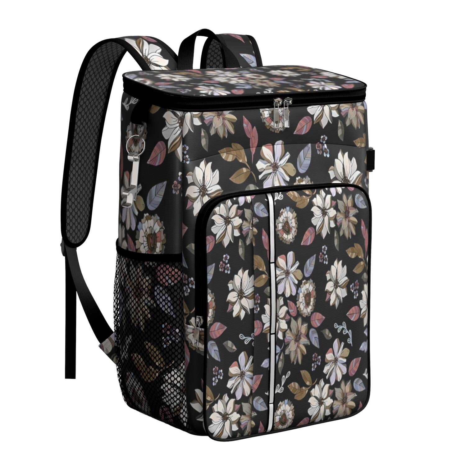 Travel Cooler Bag - Pioneer Flower Floral Print Pattern Camping Beer Cooler Backpack with Bottle Opener- Waterproof Insulated Picnic Backpacks - Cooler Bag for Beach