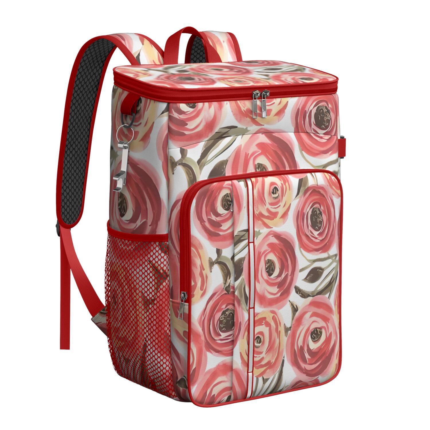 Travel Cooler Bag - Pioneer Flower Floral Print Pattern Camping Beer Cooler Backpack with Bottle Opener- Waterproof Insulated Picnic Backpacks - Cooler Bag for Beach