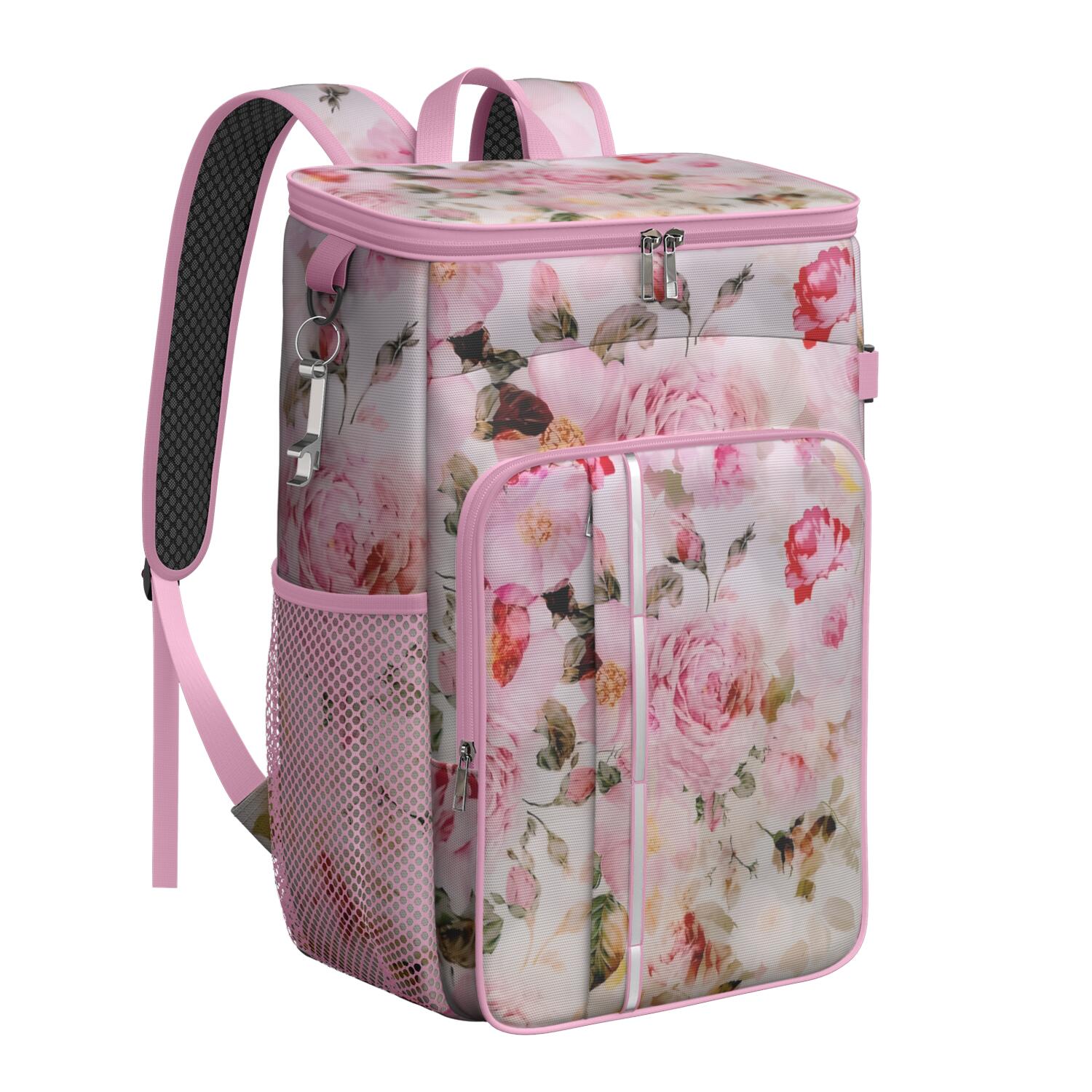 Travel Cooler Bag - Pioneer Flower Floral Print Pattern Camping Beer Cooler Backpack with Bottle Opener- Waterproof Insulated Picnic Backpacks - Cooler Bag for Beach
