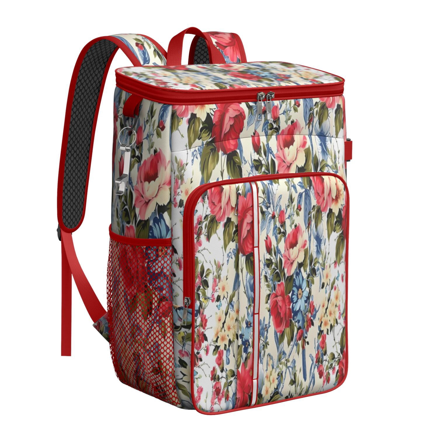 Travel Cooler Bag - Pioneer Flower Floral Print Pattern Camping Beer Cooler Backpack with Bottle Opener- Waterproof Insulated Picnic Backpacks - Cooler Bag for Beach