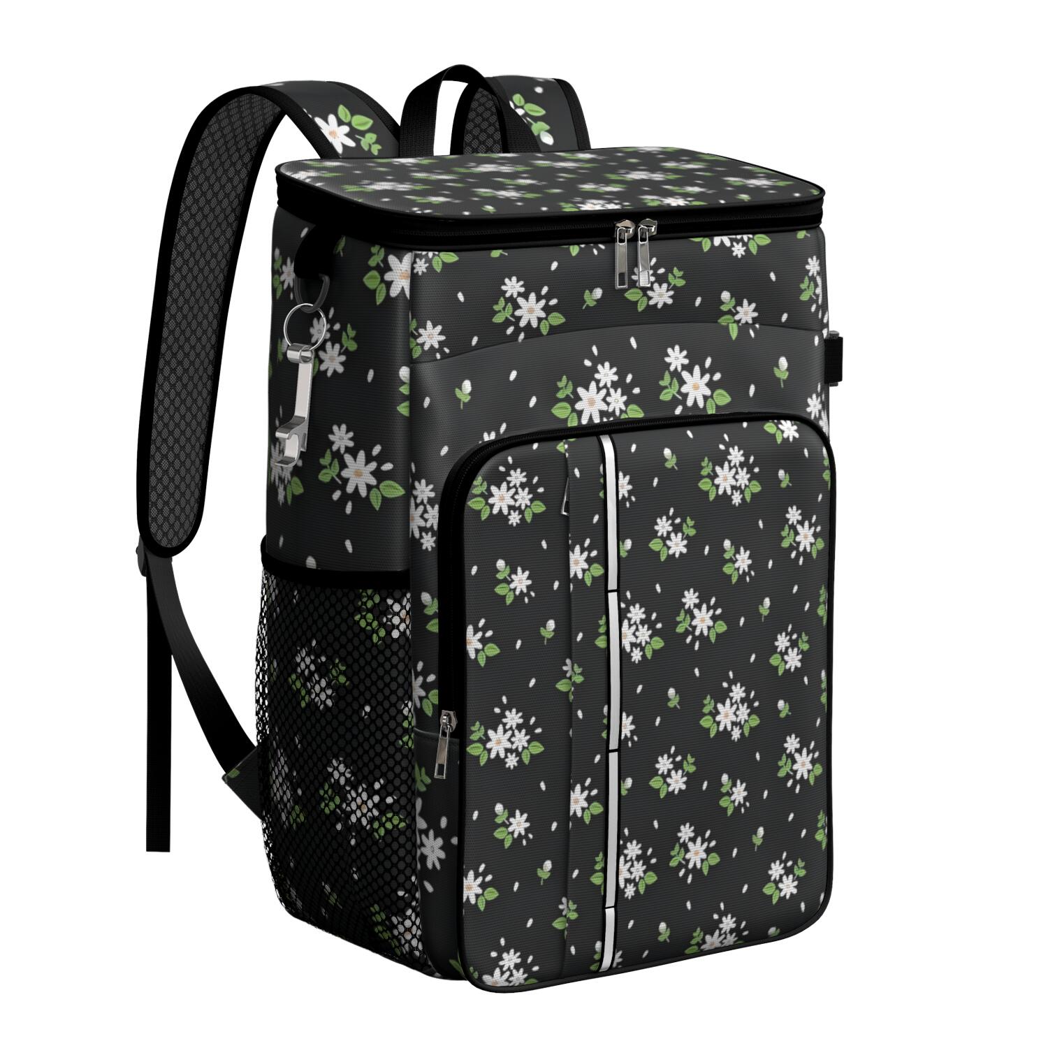 Travel Cooler Bag - Pioneer Flower Floral Print Pattern Camping Beer Cooler Backpack with Bottle Opener- Waterproof Insulated Picnic Backpacks - Cooler Bag for Beach