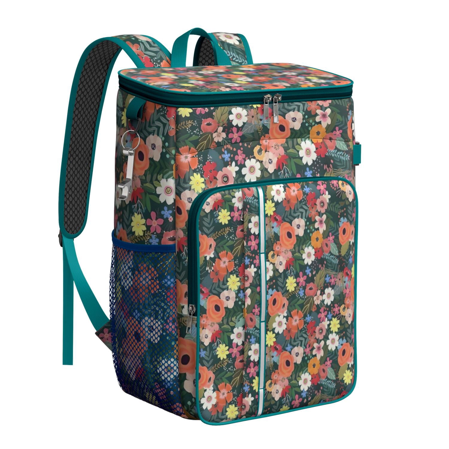 Travel Cooler Bag - Pioneer Flower Floral Print Pattern Camping Beer Cooler Backpack with Bottle Opener- Waterproof Insulated Picnic Backpacks - Cooler Bag for Beach