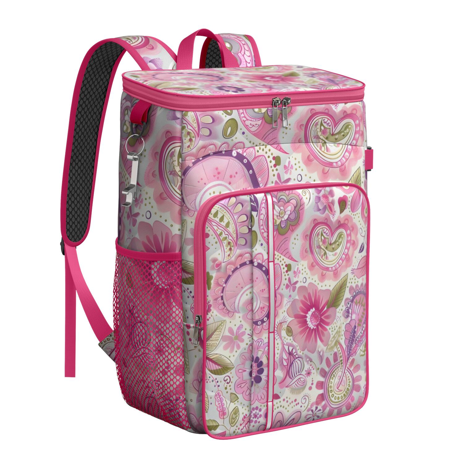 Travel Cooler Bag - Pioneer Flower Floral Print Pattern Camping Beer Cooler Backpack with Bottle Opener- Waterproof Insulated Picnic Backpacks - Cooler Bag for Beach