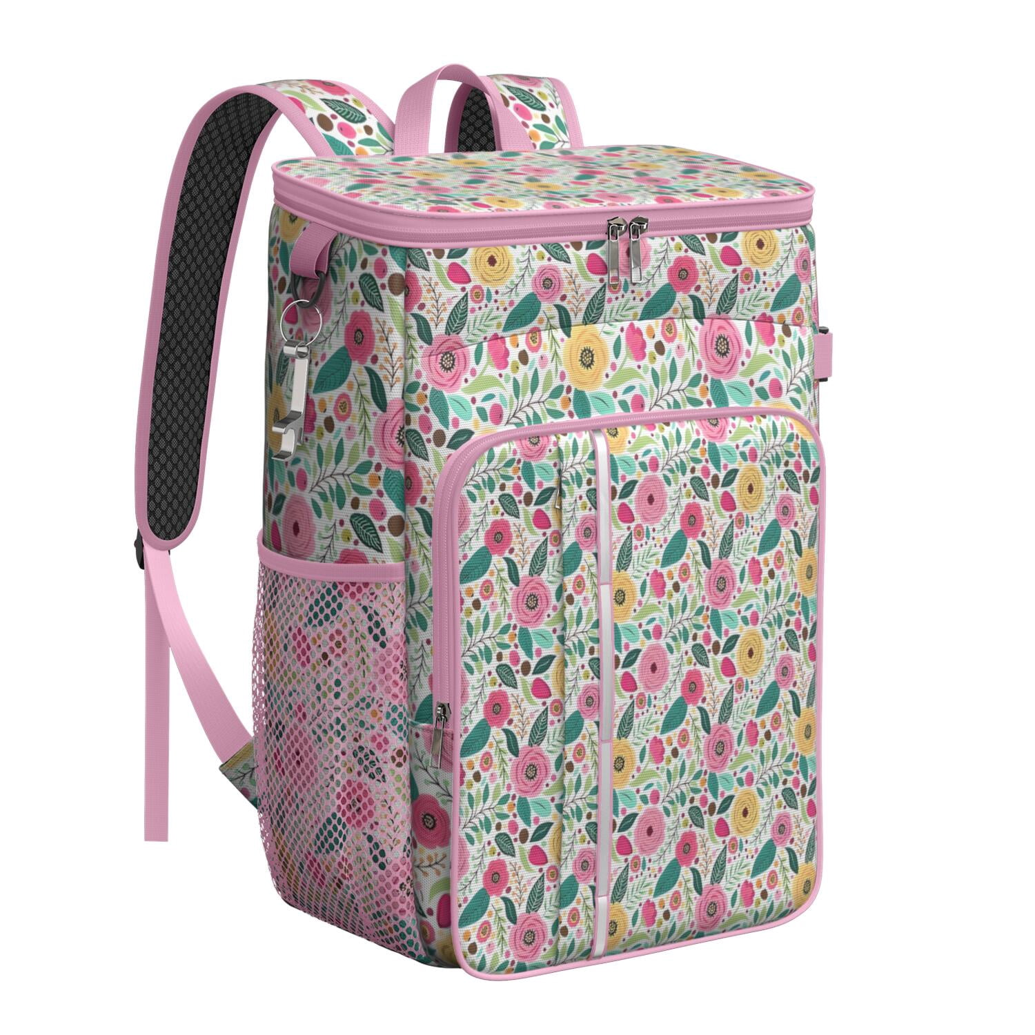 Travel Cooler Bag - Pioneer Flower Floral Print Pattern Camping Beer Cooler Backpack with Bottle Opener- Waterproof Insulated Picnic Backpacks - Cooler Bag for Beach