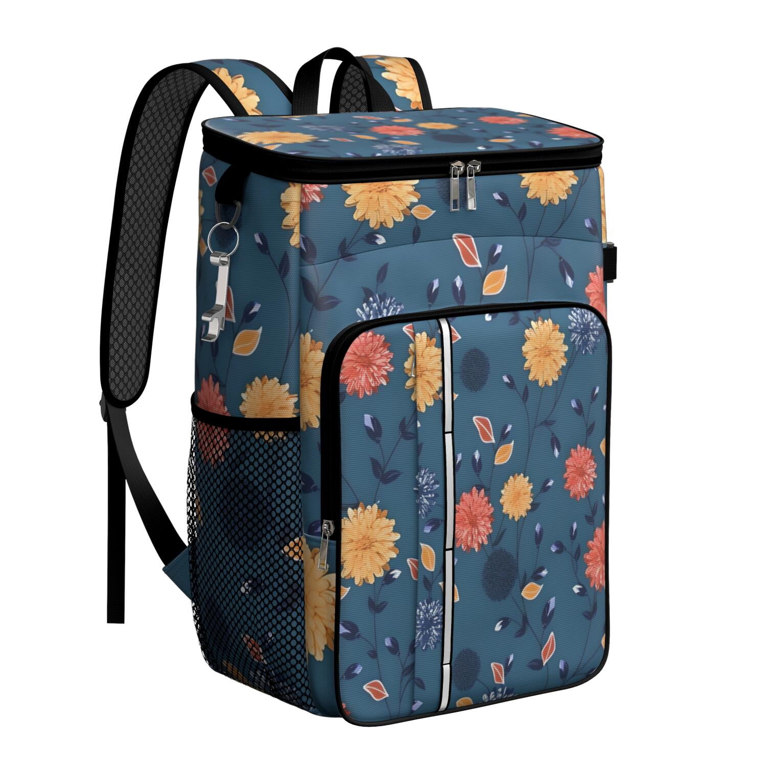 Travel Cooler Bag - Pioneer Flower Floral Print Pattern Camping Beer Cooler Backpack with Bottle Opener- Waterproof Insulated Picnic Backpacks - Cooler Bag for Beach