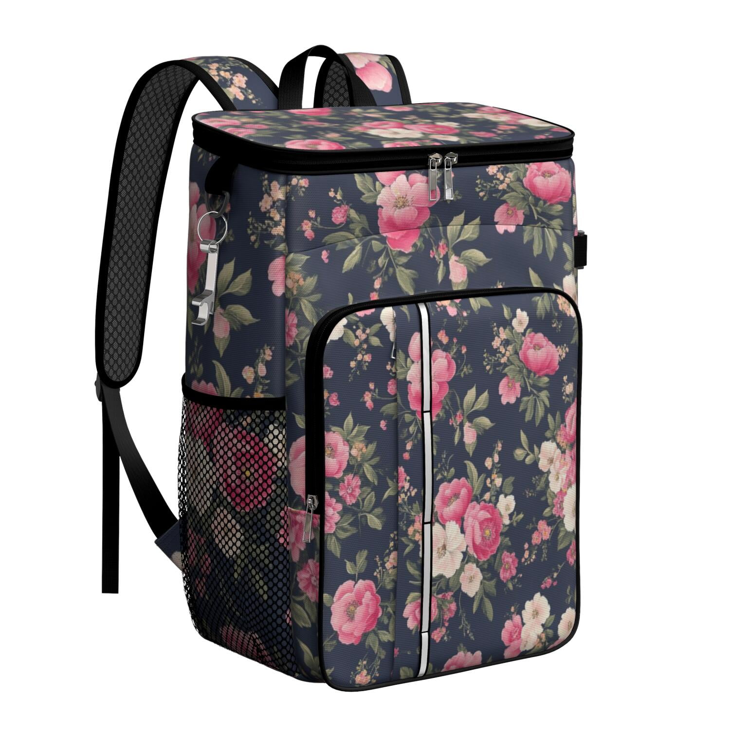 Travel Cooler Bag - Pioneer Flower Floral Print Pattern Camping Beer Cooler Backpack with Bottle Opener- Waterproof Insulated Picnic Backpacks - Cooler Bag for Beach