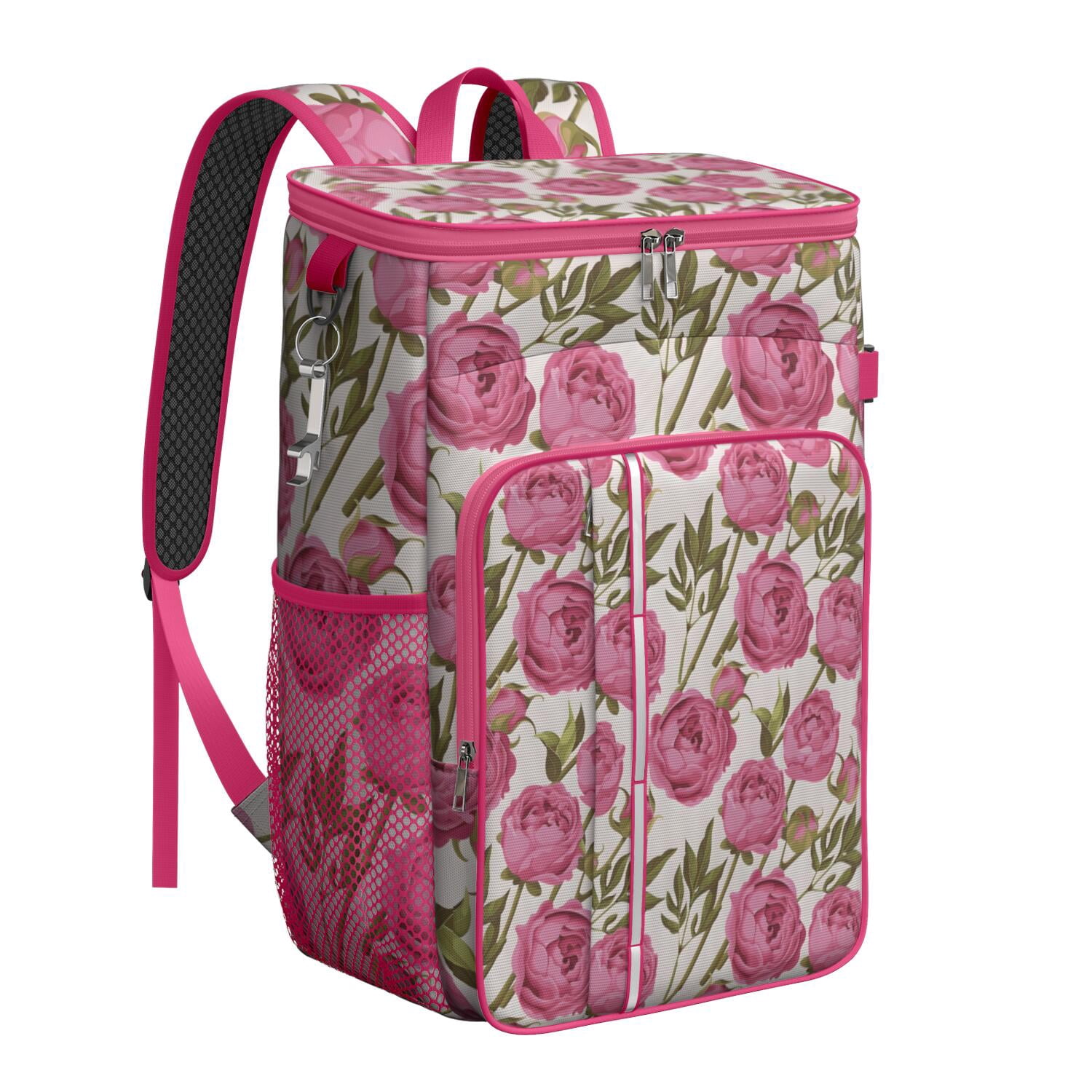 Travel Cooler Bag - Pioneer Flower Floral Print Pattern Camping Beer Cooler Backpack with Bottle Opener- Waterproof Insulated Picnic Backpacks - Cooler Bag for Beach