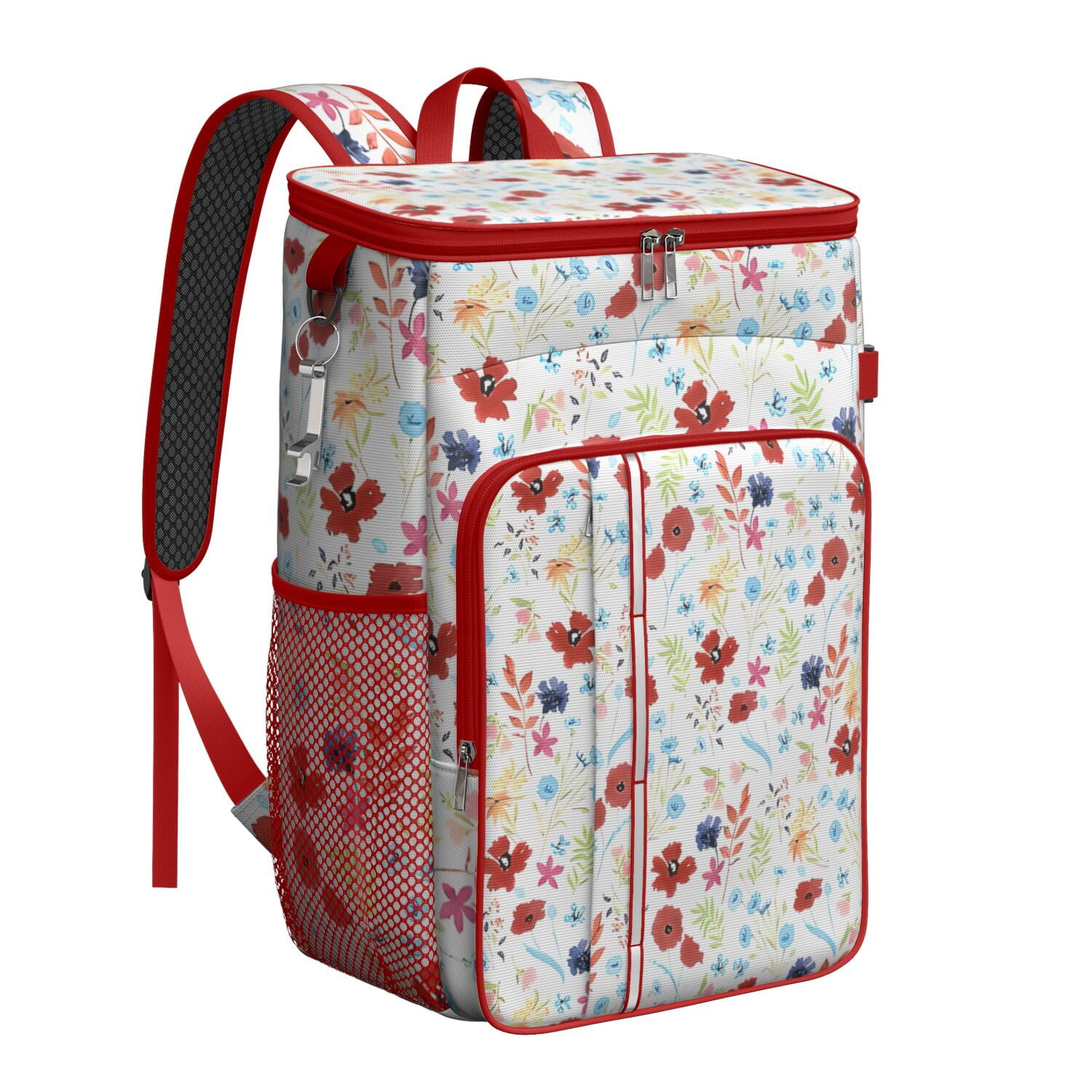 Travel Cooler Bag - Pioneer Flower Floral Print Pattern Camping Beer Cooler Backpack with Bottle Opener- Waterproof Insulated Picnic Backpacks - Cooler Bag for Beach