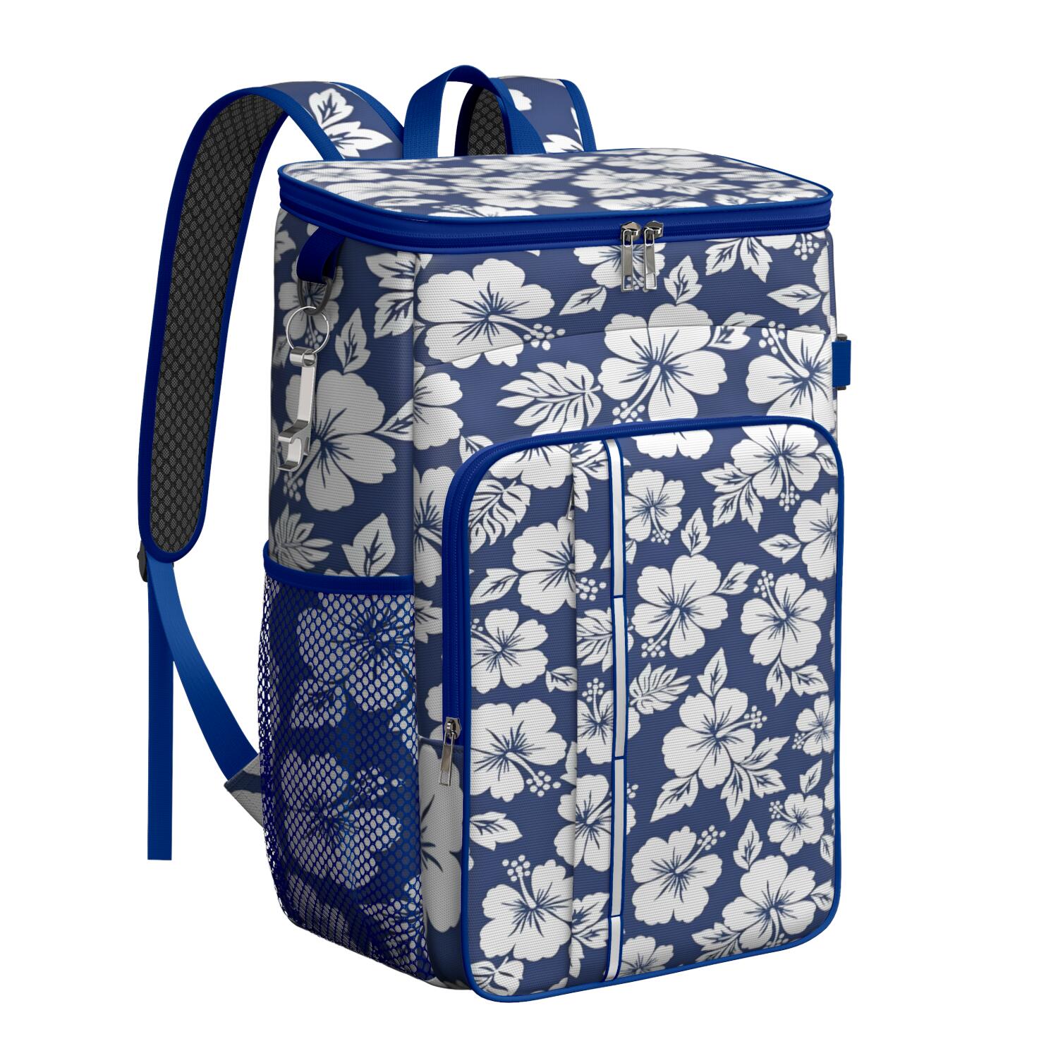 Travel Cooler Bag - Pioneer Flower Floral Print Pattern Camping Beer Cooler Backpack with Bottle Opener- Waterproof Insulated Picnic Backpacks - Cooler Bag for Beach