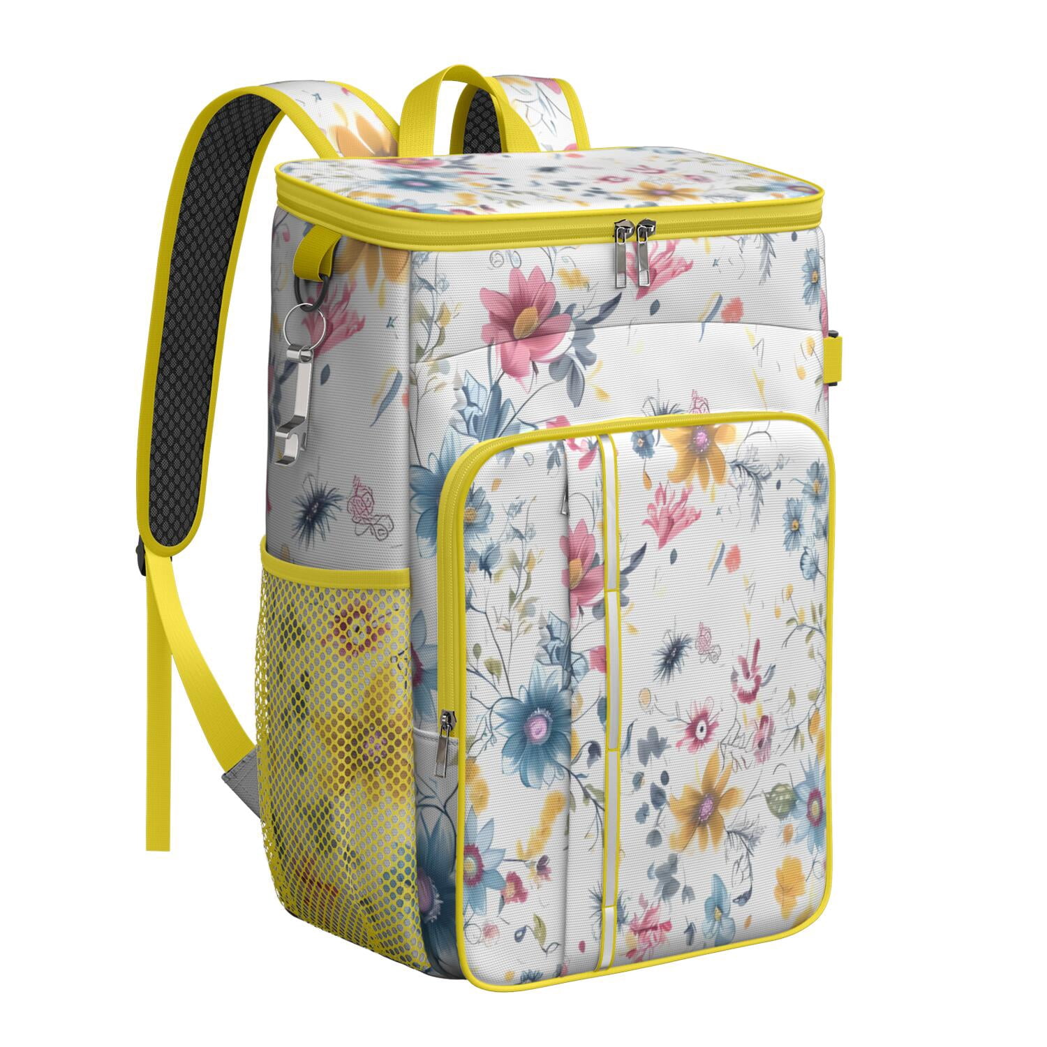 Travel Cooler Bag - Pioneer Flower Floral Print Pattern Camping Beer Cooler Backpack with Bottle Opener- Waterproof Insulated Picnic Backpacks - Cooler Bag for Beach