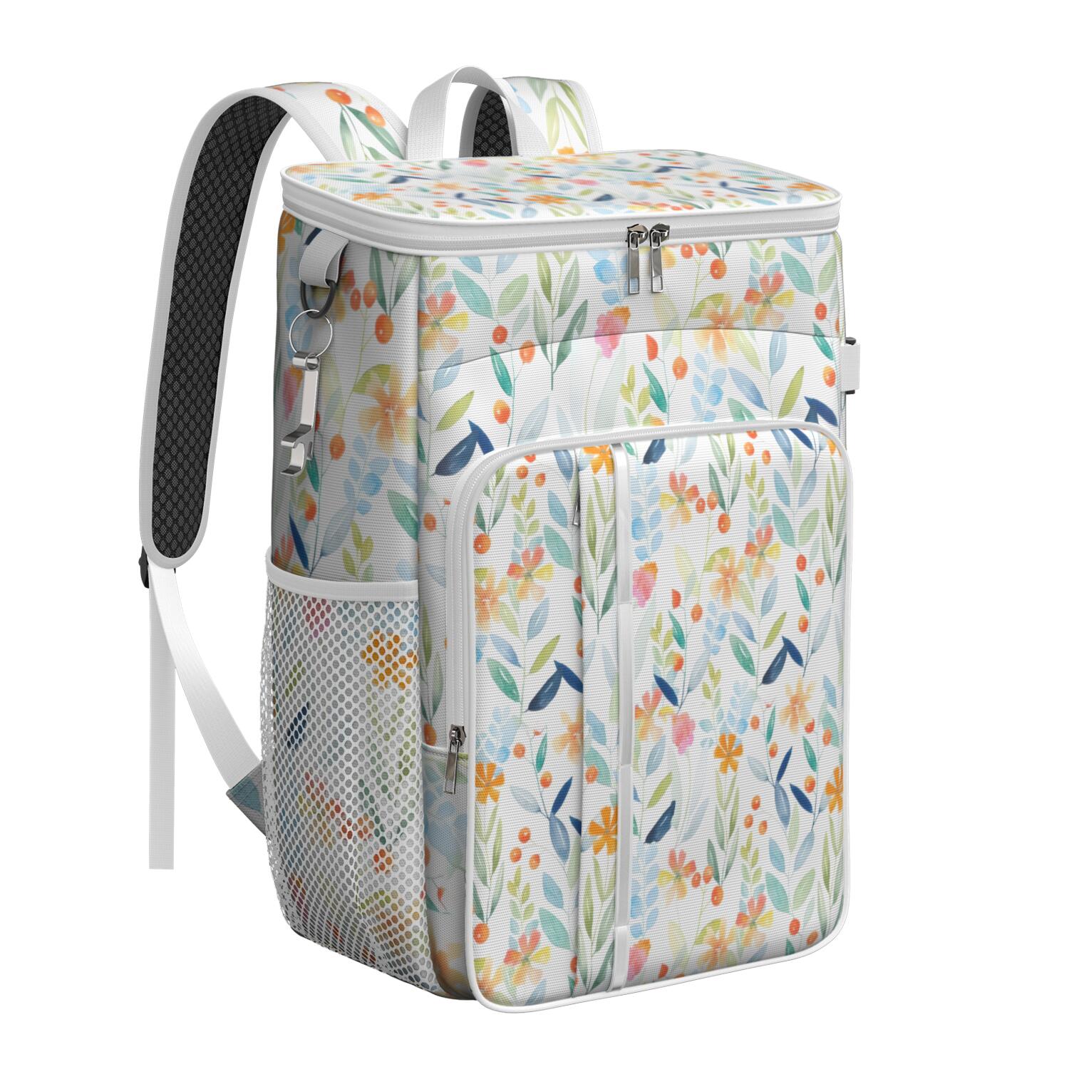 Travel Cooler Bag - Pioneer Flower Floral Print Pattern Camping Beer Cooler Backpack with Bottle Opener- Waterproof Insulated Picnic Backpacks - Cooler Bag for Beach