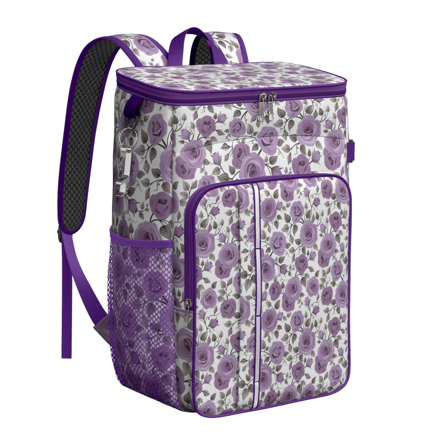 Travel Cooler Bag - Pioneer Flower Floral Print Pattern Camping Beer Cooler Backpack with Bottle Opener- Waterproof Insulated Picnic Backpacks - Cooler Bag for Beach