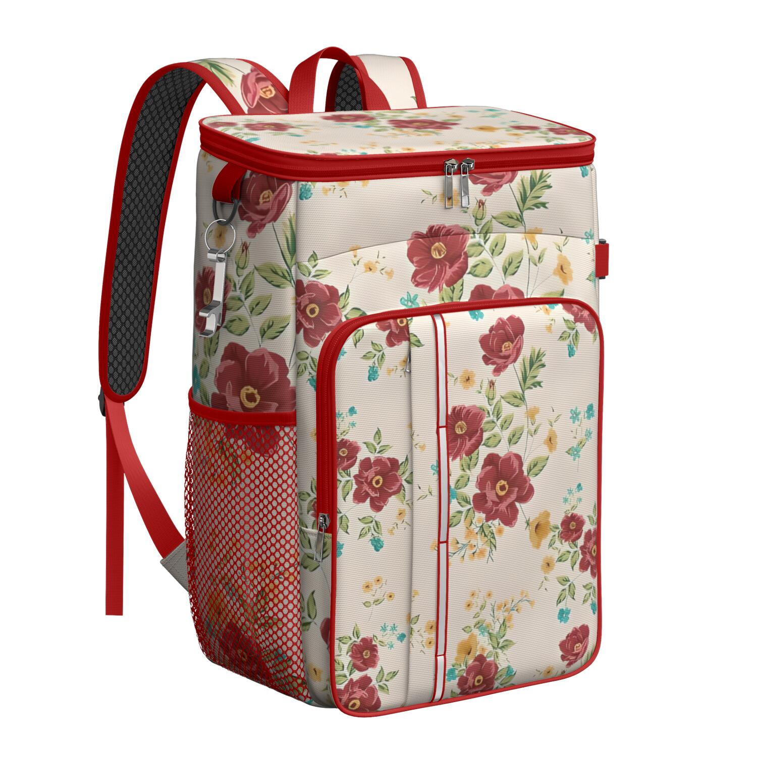 Travel Cooler Bag - Pioneer Flower Floral Print Pattern Camping Beer Cooler Backpack with Bottle Opener- Waterproof Insulated Picnic Backpacks - Cooler Bag for Beach