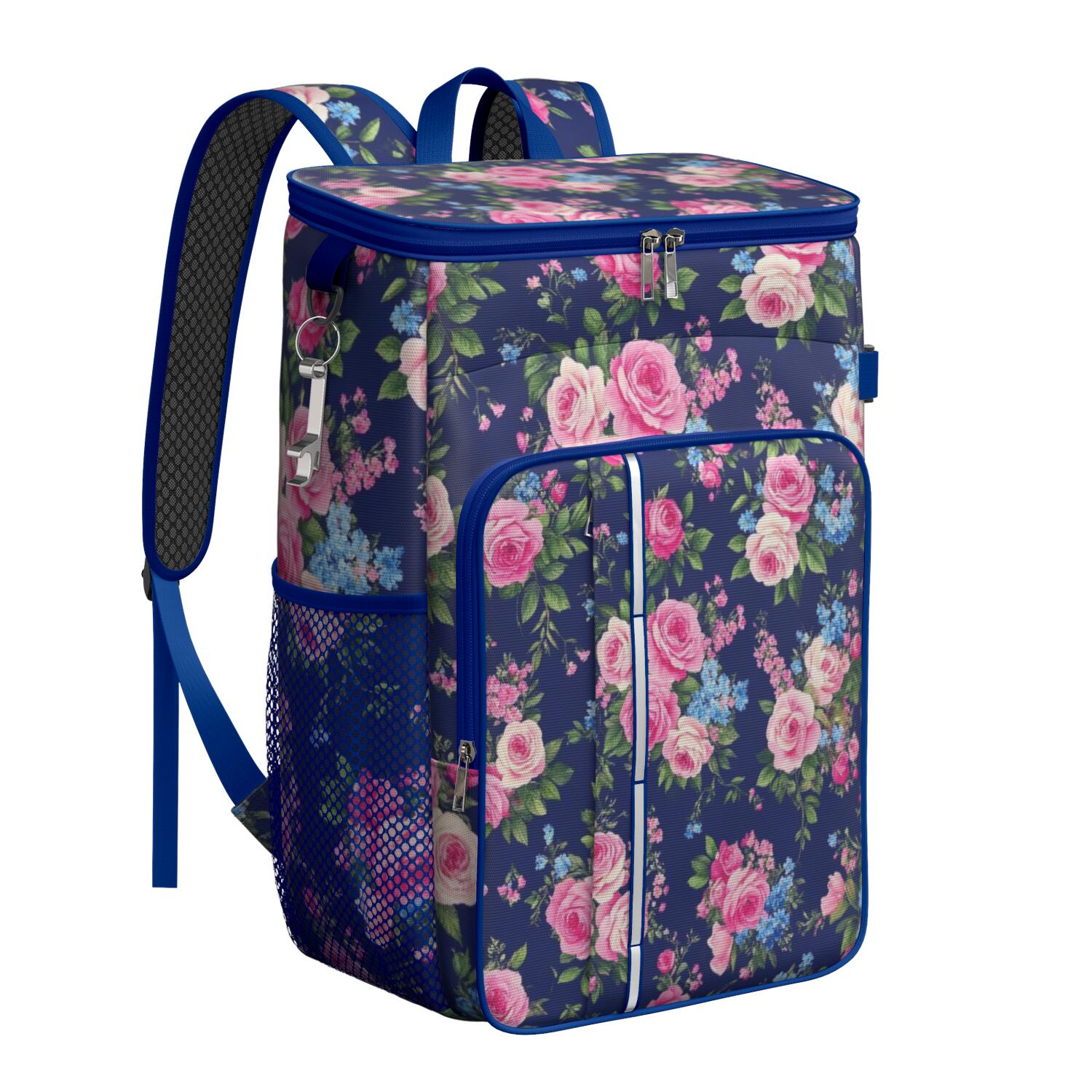 Travel Cooler Bag - Pioneer Flower Floral Print Pattern Camping Beer Cooler Backpack with Bottle Opener- Waterproof Insulated Picnic Backpacks - Cooler Bag for Beach