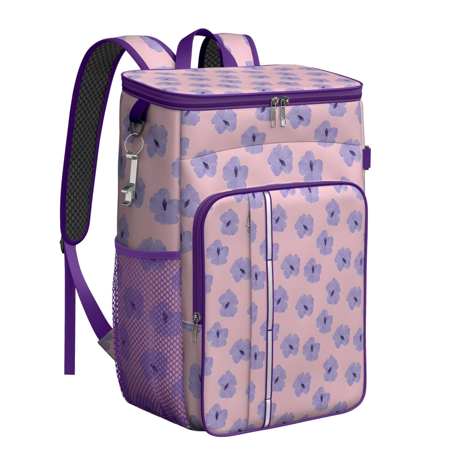 Travel Cooler Bag - Pioneer Flower Floral Print Pattern Camping Beer Cooler Backpack with Bottle Opener- Waterproof Insulated Picnic Backpacks - Cooler Bag for Beach