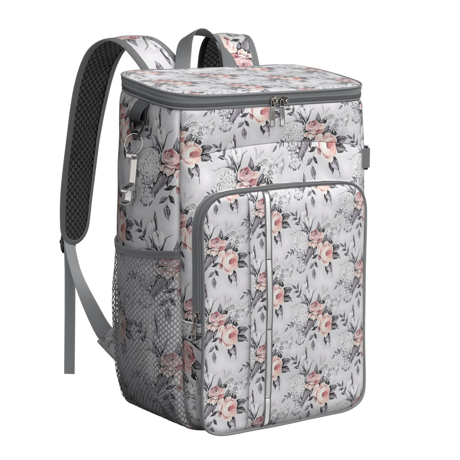 Travel Cooler Bag - Pioneer Flower Floral Print Pattern Camping Beer Cooler Backpack with Bottle Opener- Waterproof Insulated Picnic Backpacks - Cooler Bag for Beach
