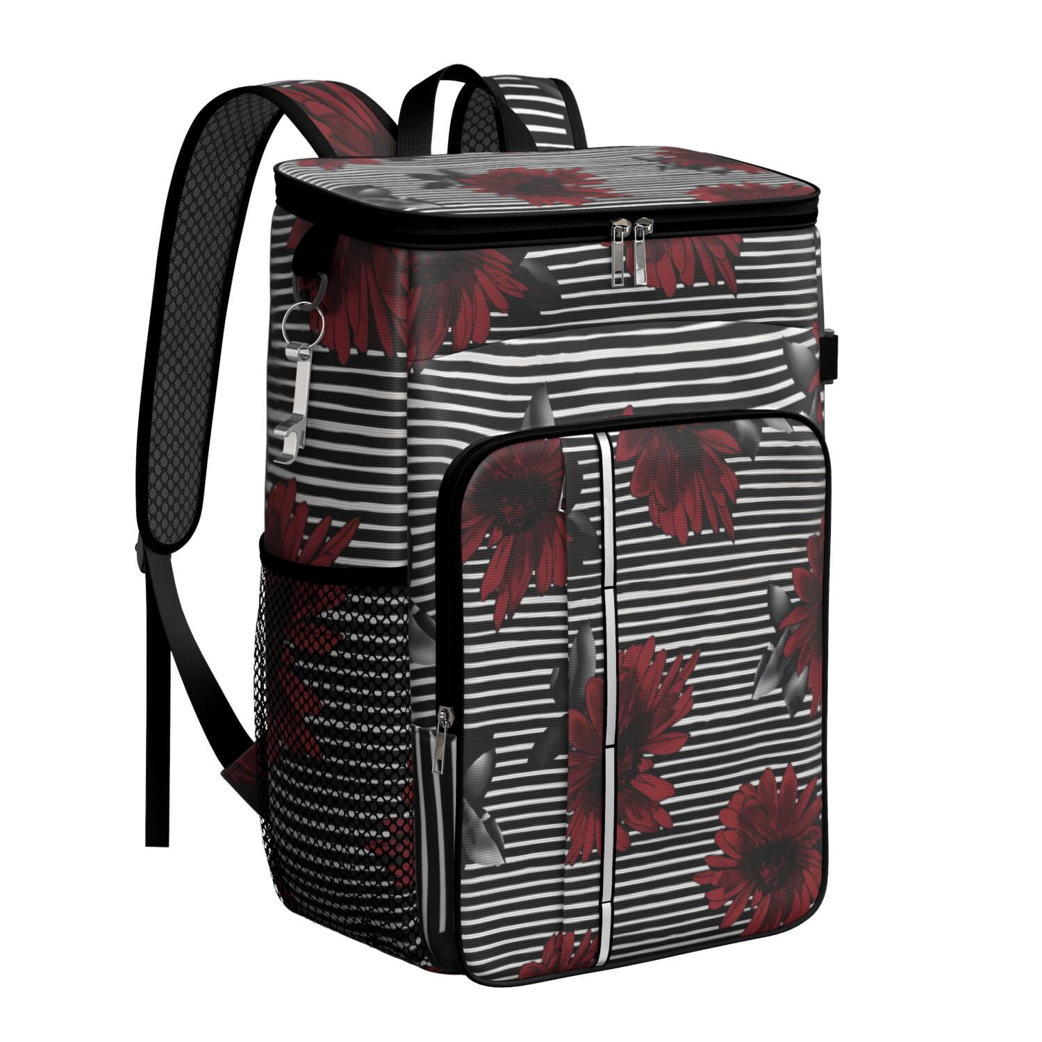 Travel Cooler Bag - Pioneer Flower Floral Print Pattern Camping Beer Cooler Backpack with Bottle Opener- Waterproof Insulated Picnic Backpacks - Cooler Bag for Beach