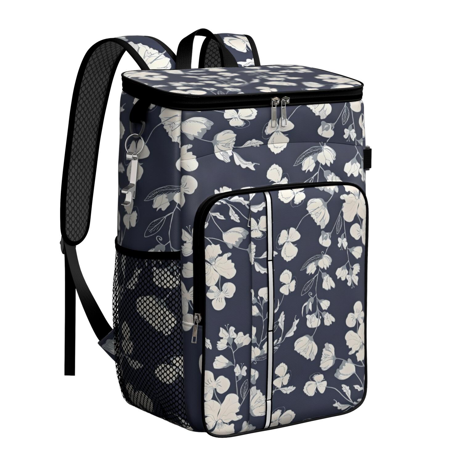 Travel Cooler Bag - Pioneer Flower Floral Print Pattern Camping Beer Cooler Backpack with Bottle Opener- Waterproof Insulated Picnic Backpacks - Cooler Bag for Beach