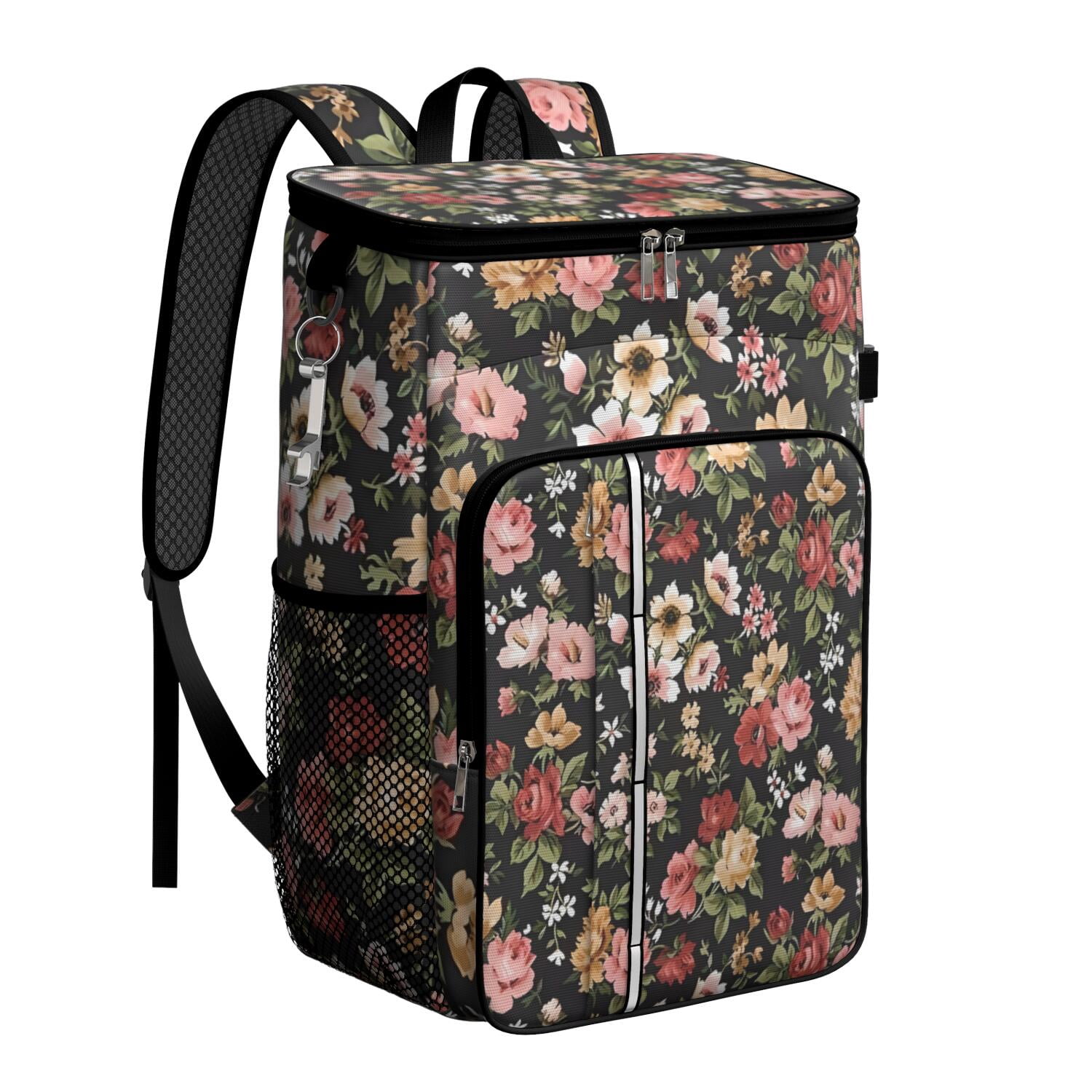 Travel Cooler Bag - Pioneer Flower Floral Print Pattern Camping Beer Cooler Backpack with Bottle Opener- Waterproof Insulated Picnic Backpacks - Cooler Bag for Beach