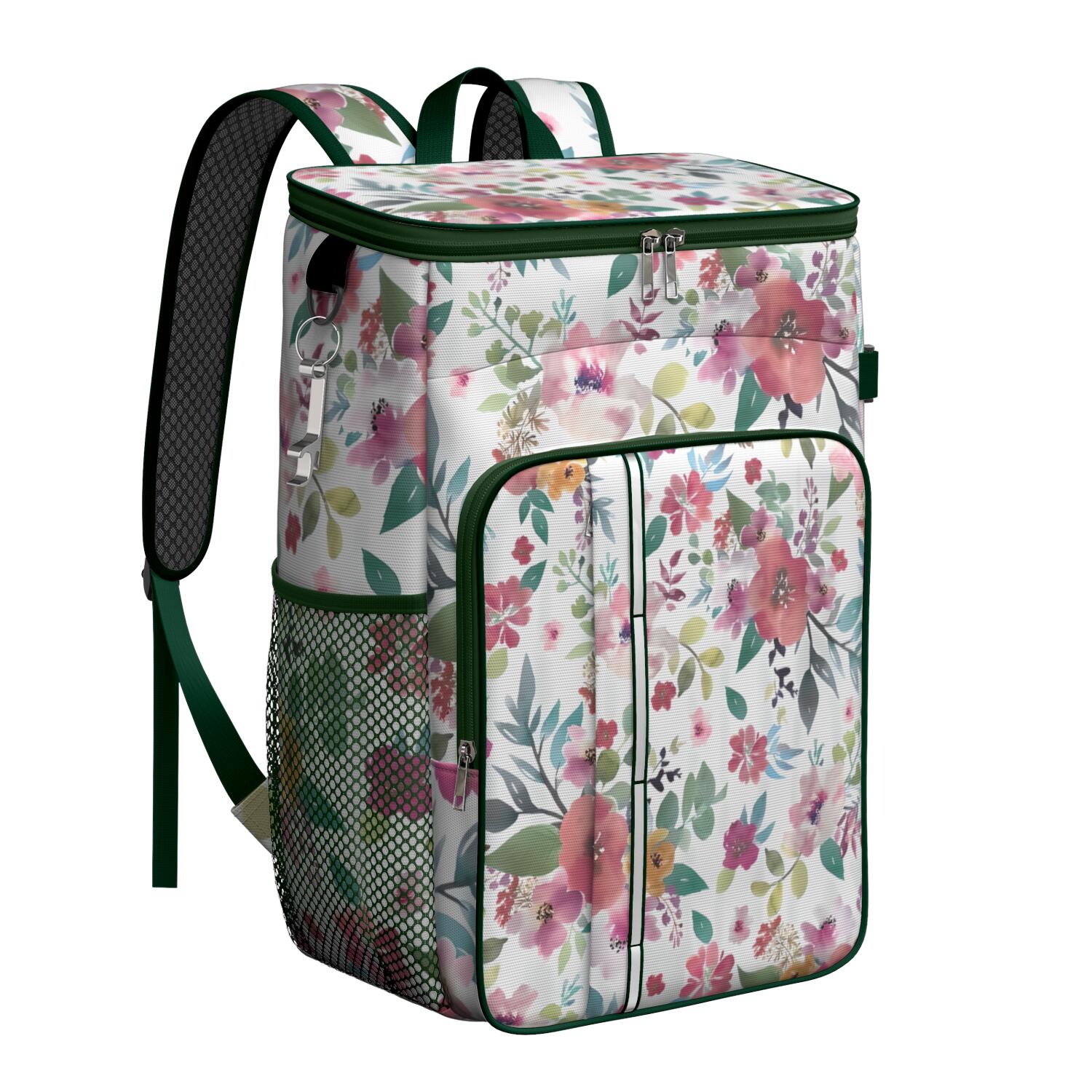 Travel Cooler Bag - Pioneer Flower Floral Print Pattern Camping Beer Cooler Backpack with Bottle Opener- Waterproof Insulated Picnic Backpacks - Cooler Bag for Beach