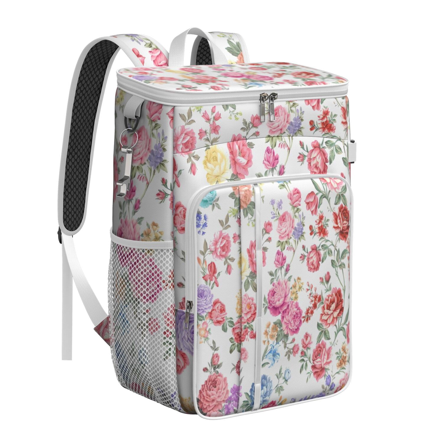 Travel Cooler Bag - Pioneer Flower Floral Print Pattern Camping Beer Cooler Backpack with Bottle Opener- Waterproof Insulated Picnic Backpacks - Cooler Bag for Beach